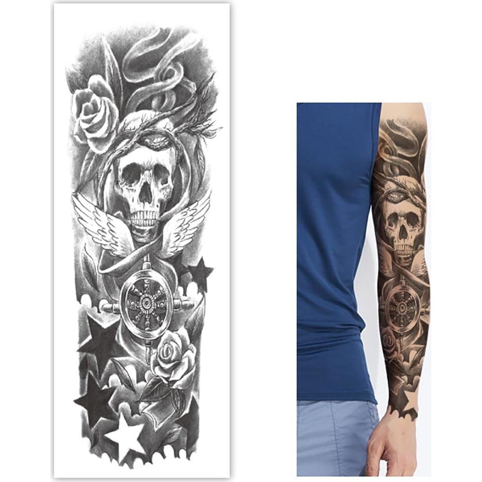 Tatuajes Temporales de Manga Completa Calavera LEOARS - 4 Hojas