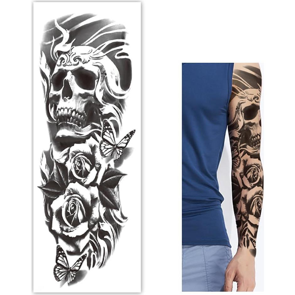 Tatuajes Temporales de Manga Completa Calavera LEOARS - 4 Hojas