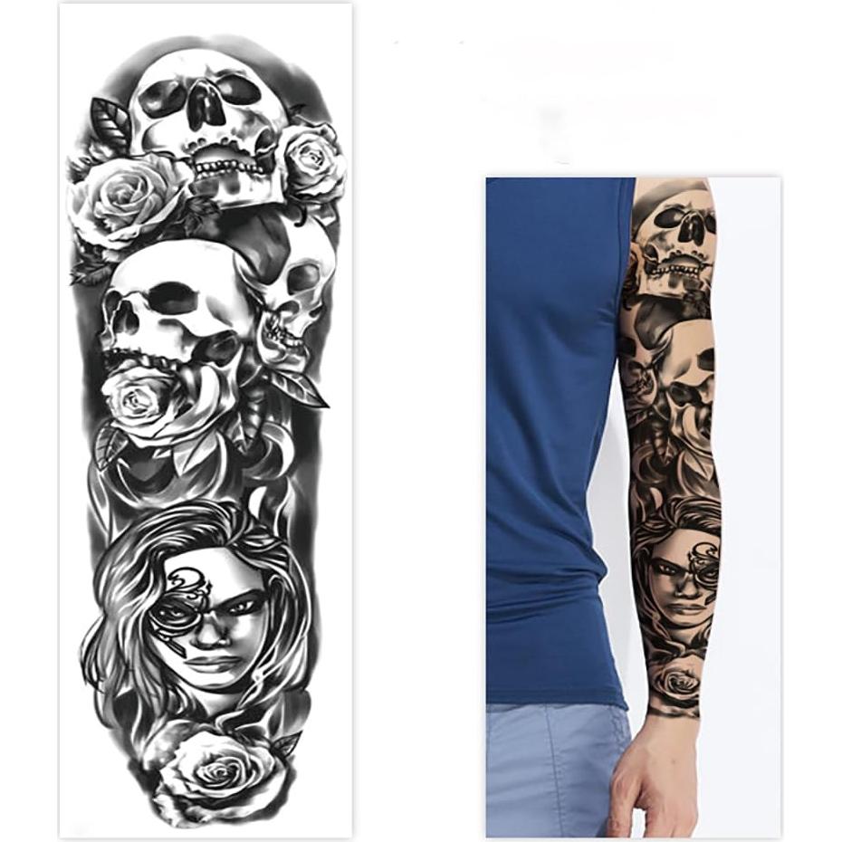 Tatuajes Temporales de Manga Completa Calavera LEOARS - 4 Hojas