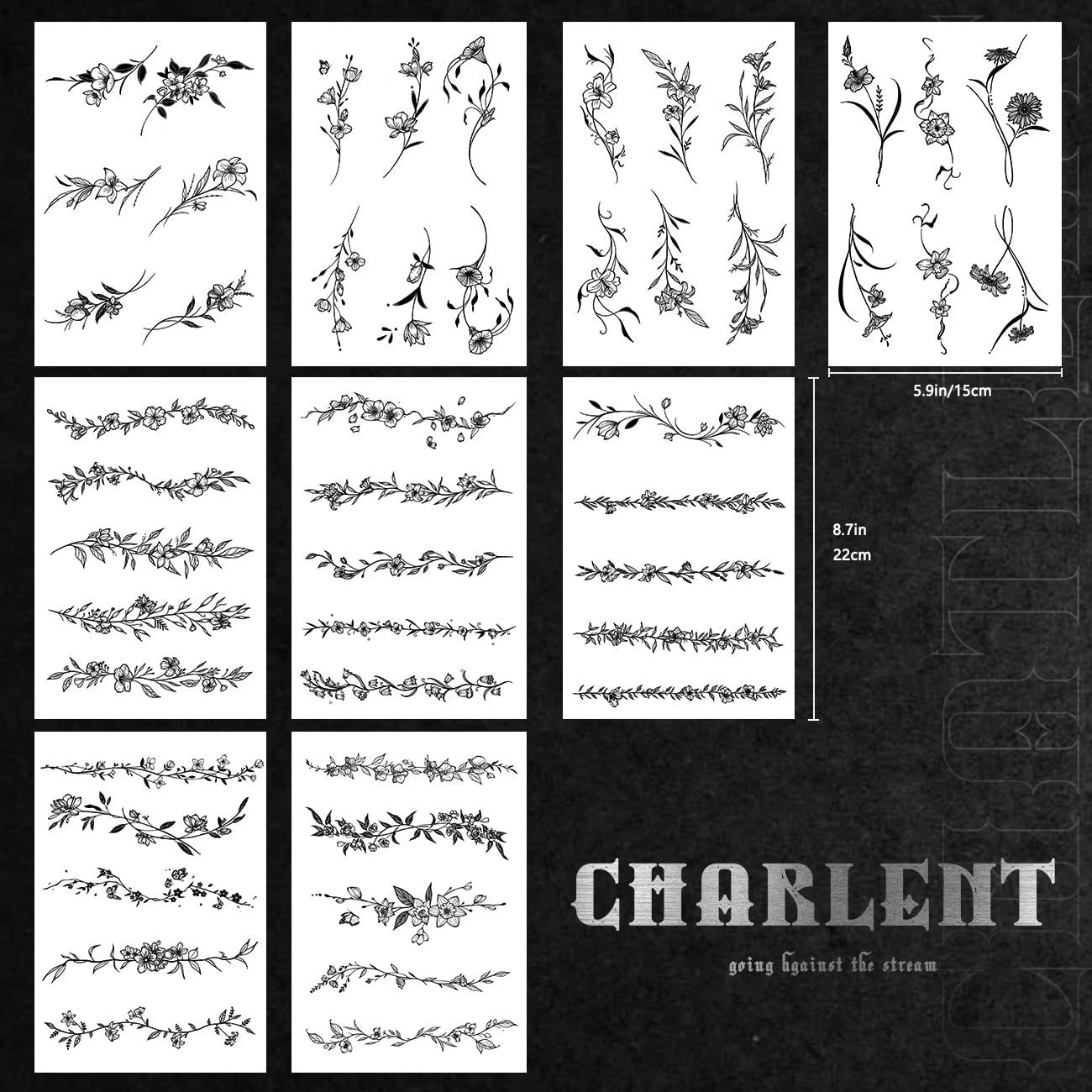 Tatuajes Temporales CHARLENT - 49 Pcs Hojas Minimalistas