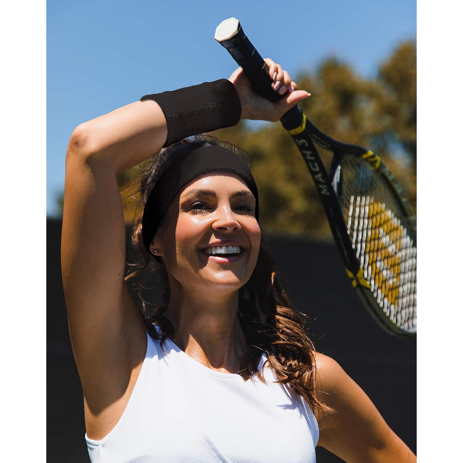 Suddora 6" Doublewide Wrist Bands/Armbands (Pair) - Thick Sweatbands for Basketball, Tennis, Baseball, Gym