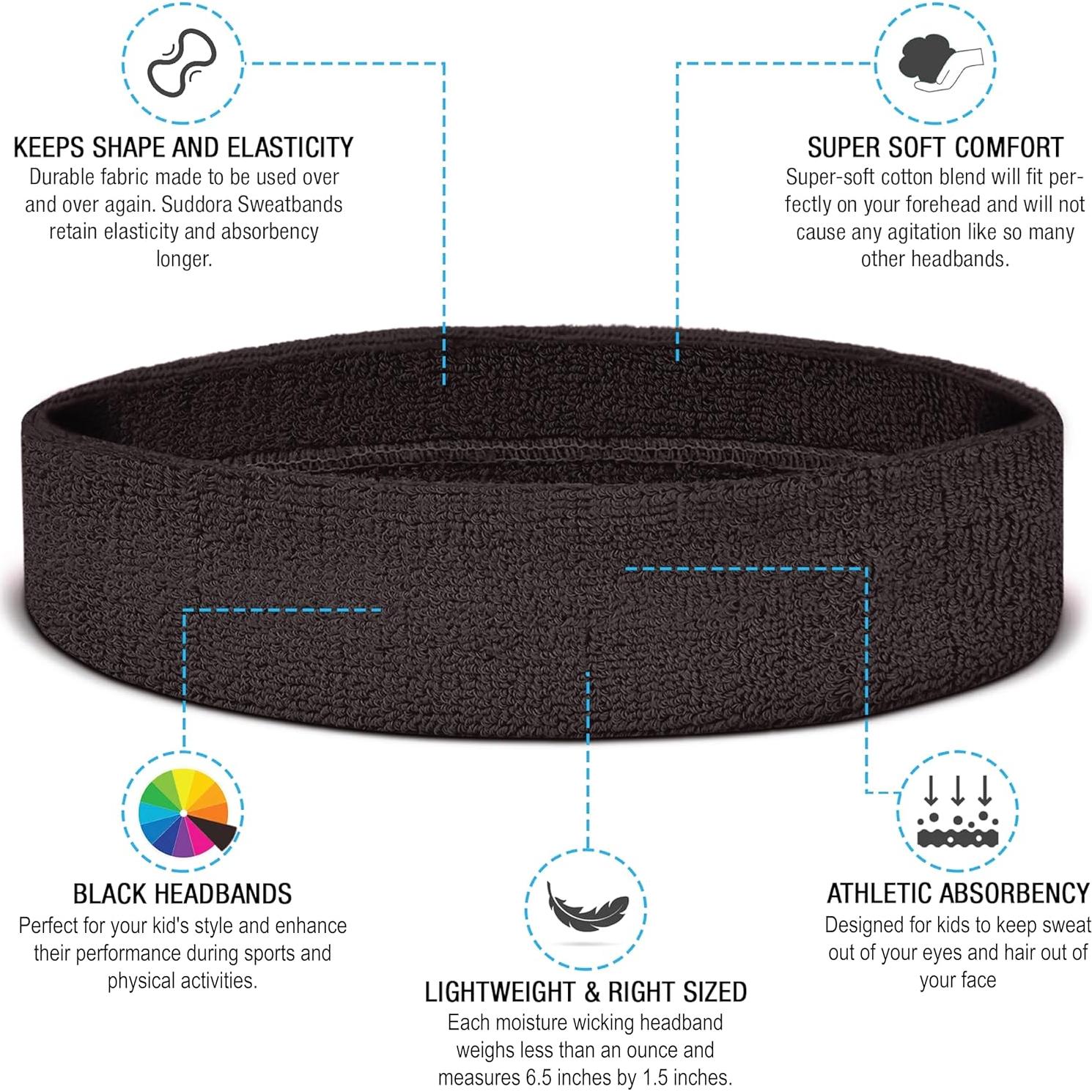 Suddora Sweatbands for Kids, Moisture Wicking 2 Wristbands and 1 Headband Set, Soft and Skin-Friendly Fabric, Moisture-Wicking Athletic Sweat Bands for Basketball, Baseball, Soccer