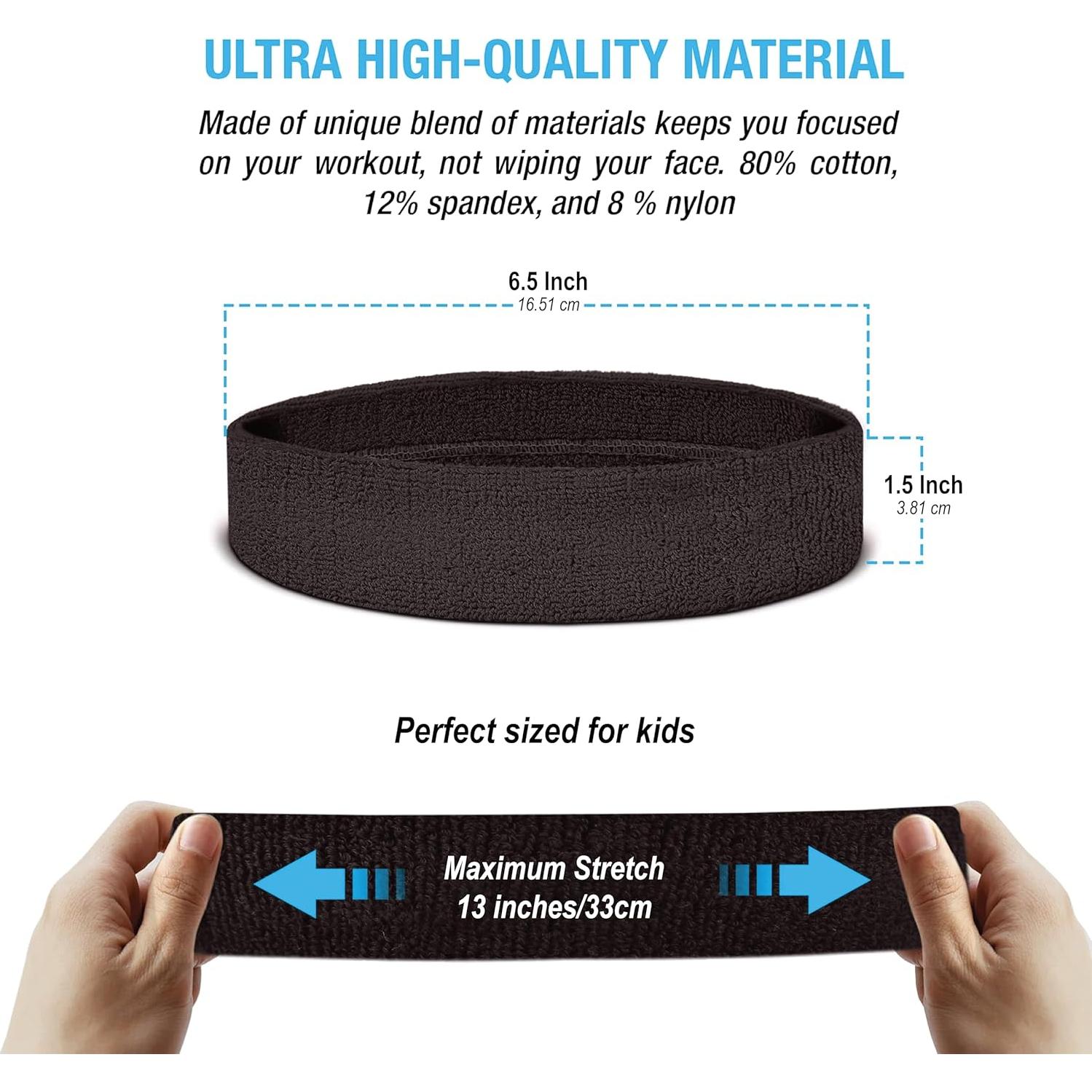 Suddora Sweatbands for Kids, Moisture Wicking 2 Wristbands and 1 Headband Set, Soft and Skin-Friendly Fabric, Moisture-Wicking Athletic Sweat Bands for Basketball, Baseball, Soccer