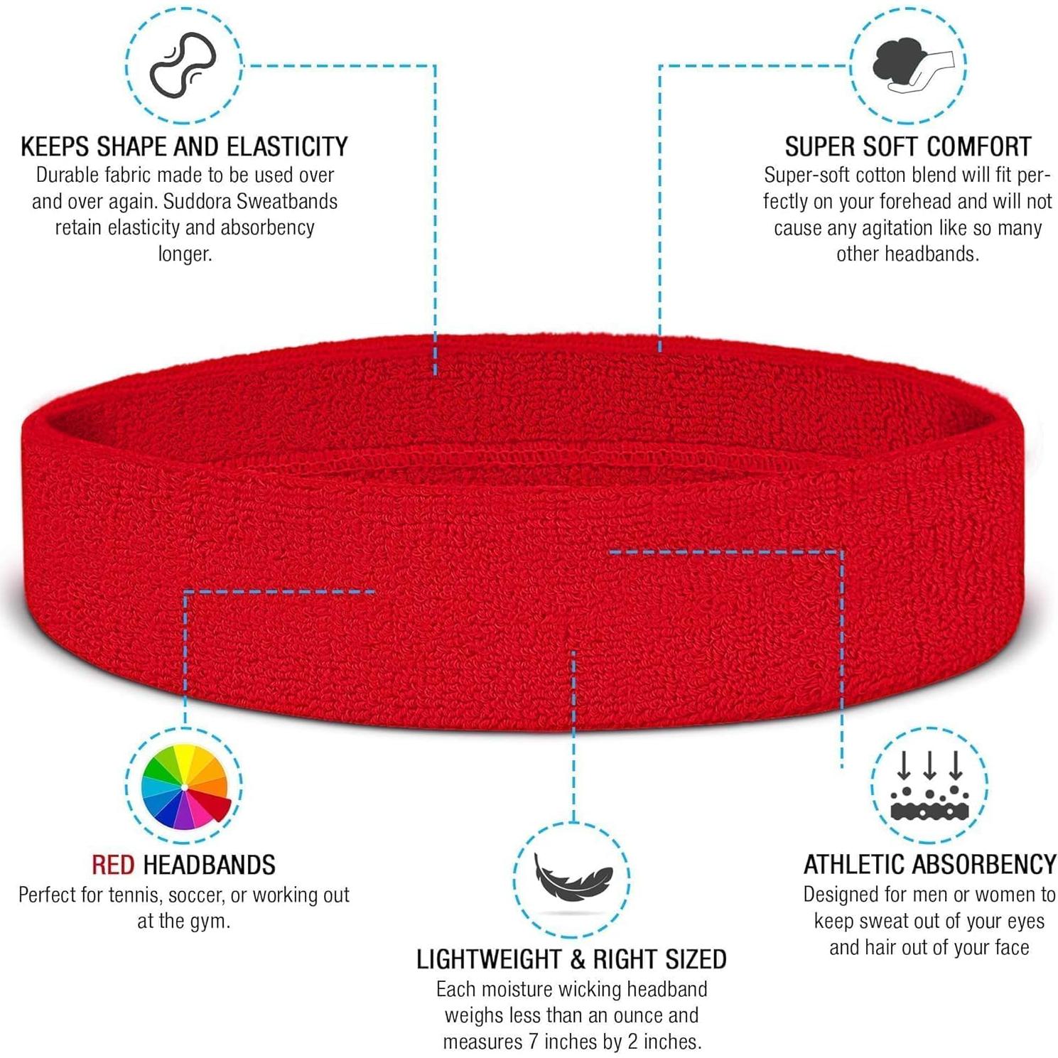 Suddora Sweatbands Set, Moisture Wicking 2 Wristbands and 1 Headband, Breathable Terry Cloth Athletic Bands for Basketball, Tennis, Yoga, Gym, Sweat Bands for Costumes and Cosplay