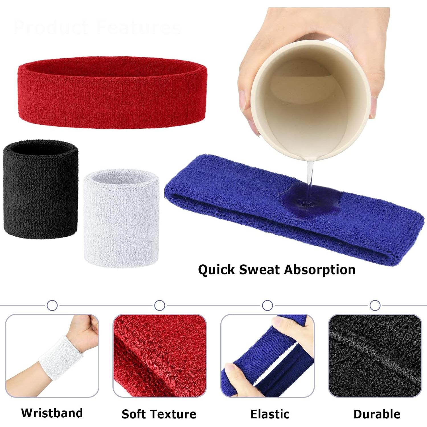 Set 4 Bandas de Cabeza y Muñeca Cosmos Algodón Absorbente