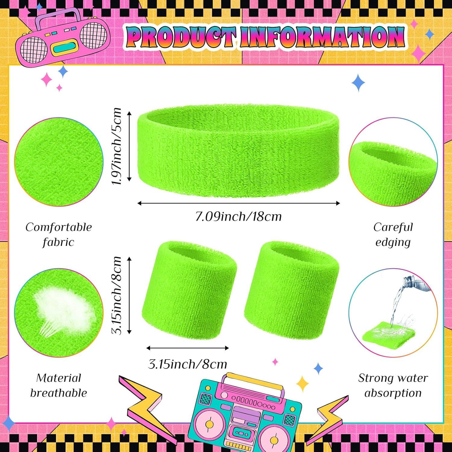 Juego de Pulseras Neón y Diadema Knitgrip - Accesorios 80s