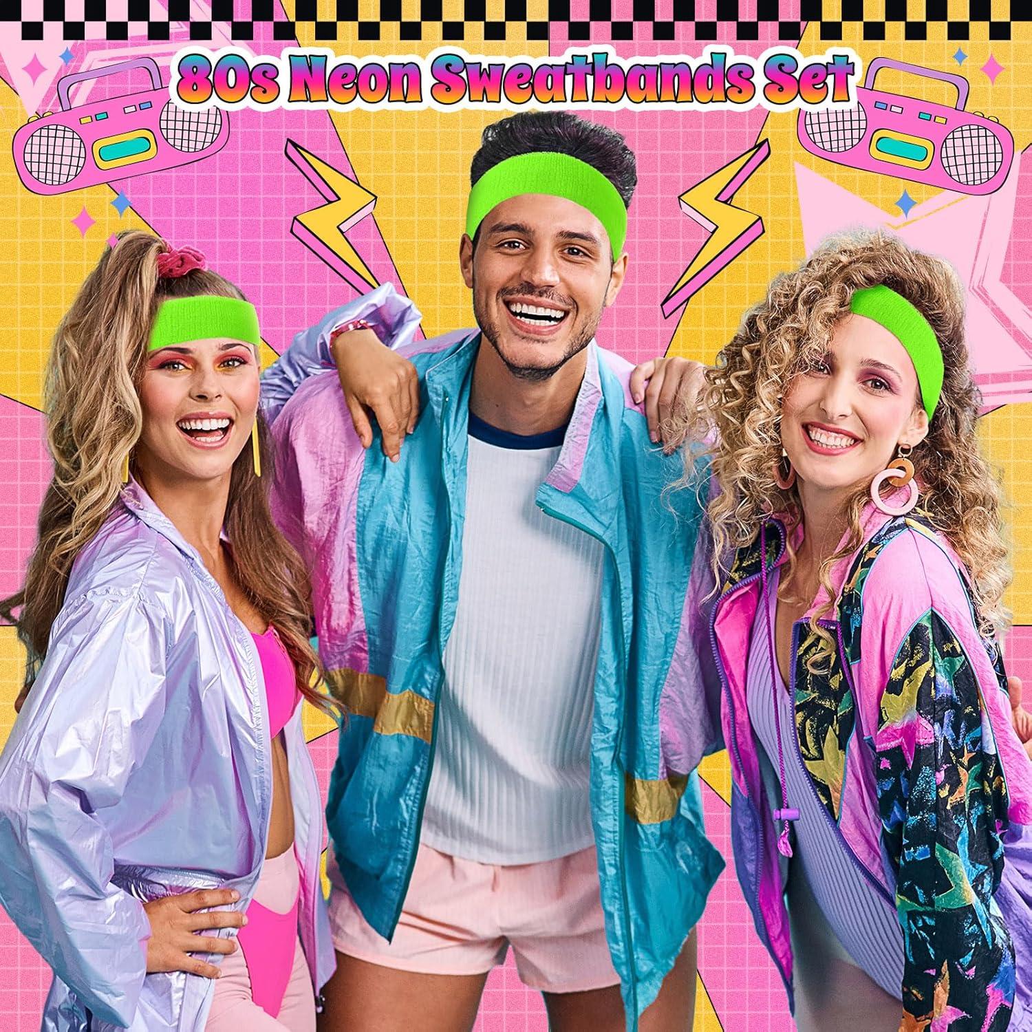 Juego de Pulseras Neón y Diadema Knitgrip - Accesorios 80s