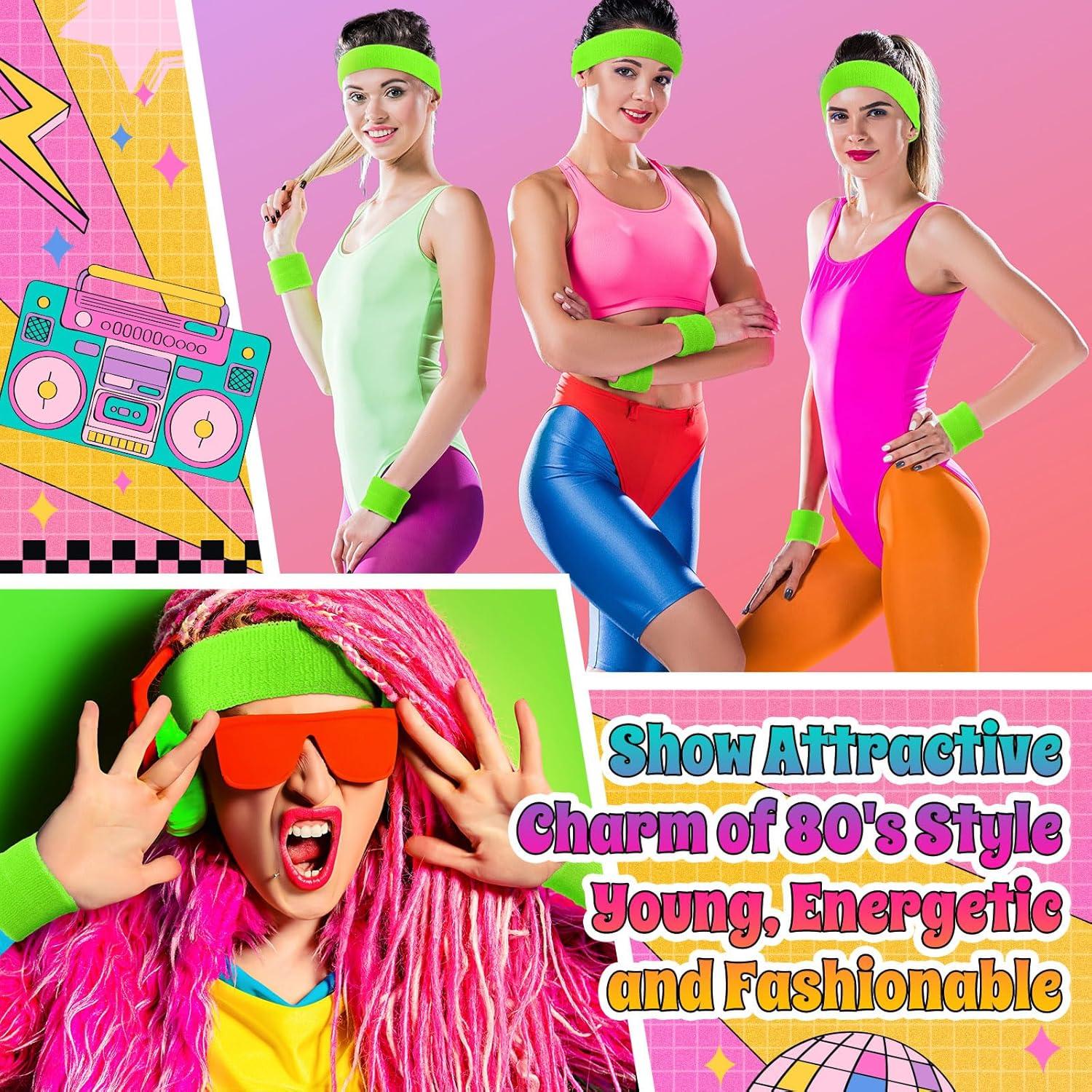 Juego de Pulseras Neón y Diadema Knitgrip - Accesorios 80s