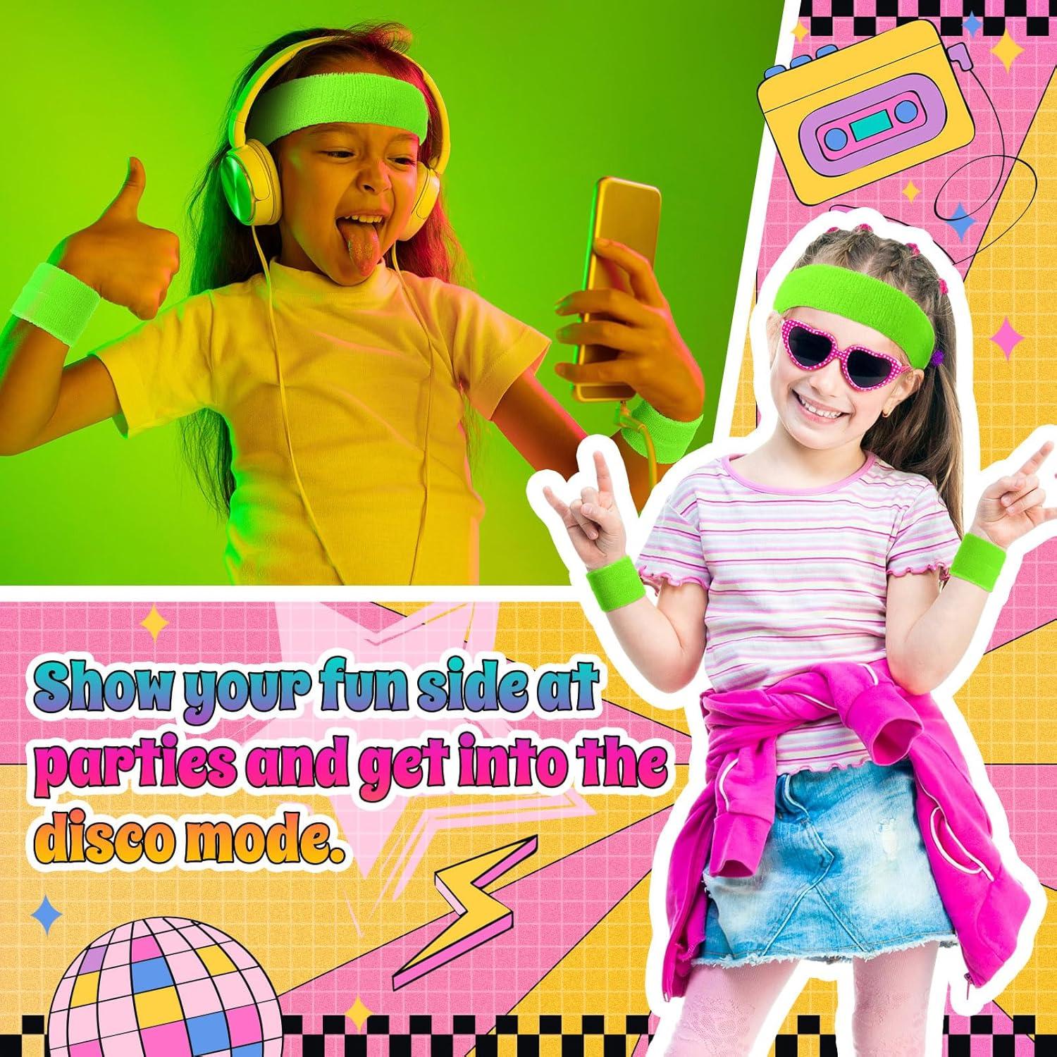 Juego de Pulseras Neón y Diadema Knitgrip - Accesorios 80s