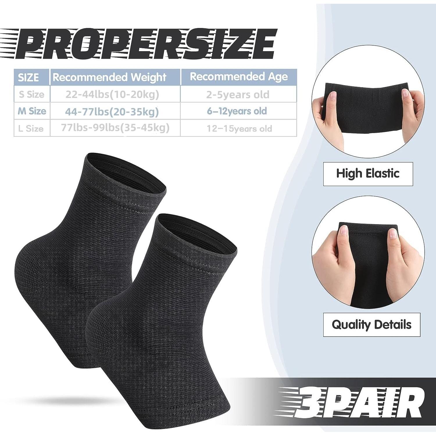 Mangas de Compresión para Tobillo Tarpop Niños 3 Pares Negro