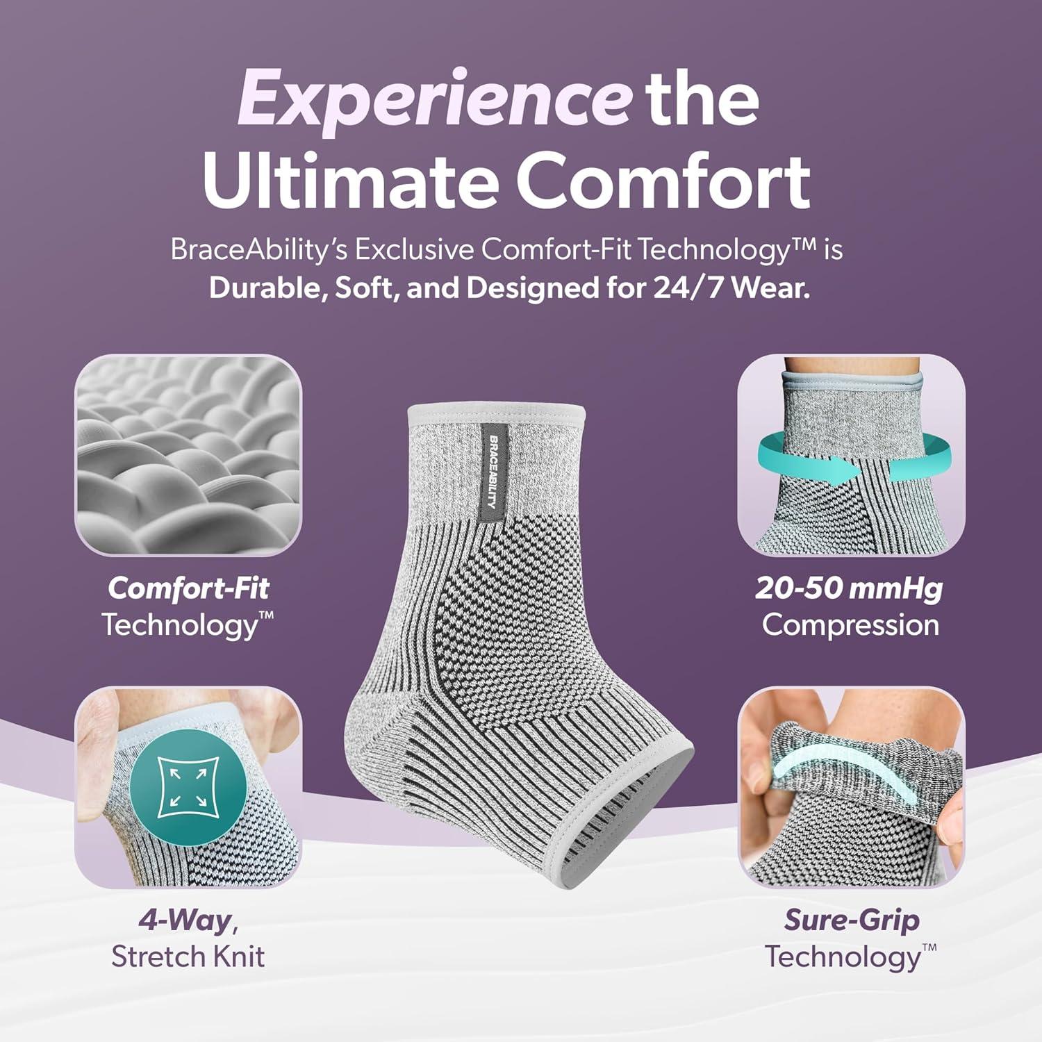 Manga de Compresión para Tobillo BraceAbility Negro S/M