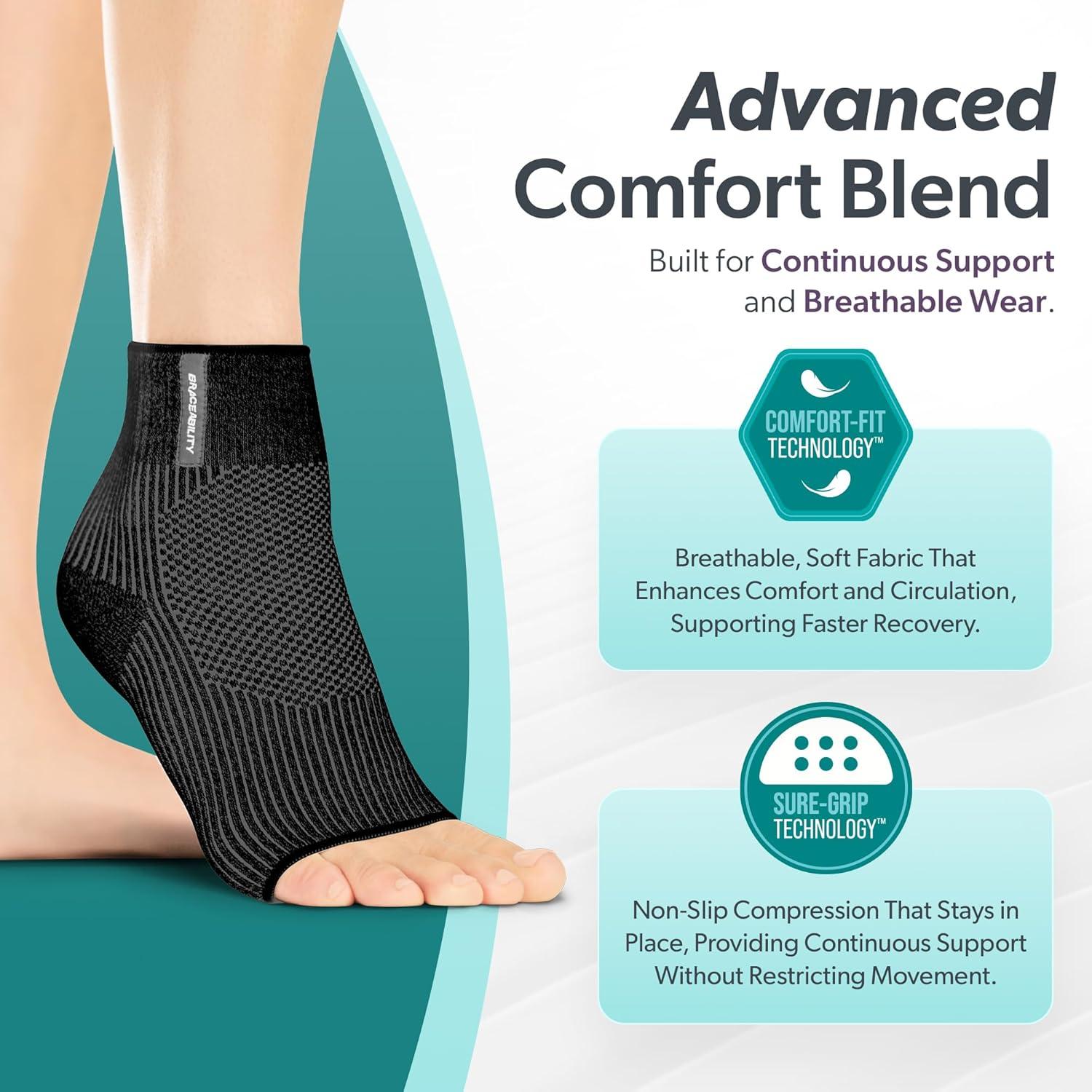 Manga de Compresión para Tobillo BraceAbility Negro S/M