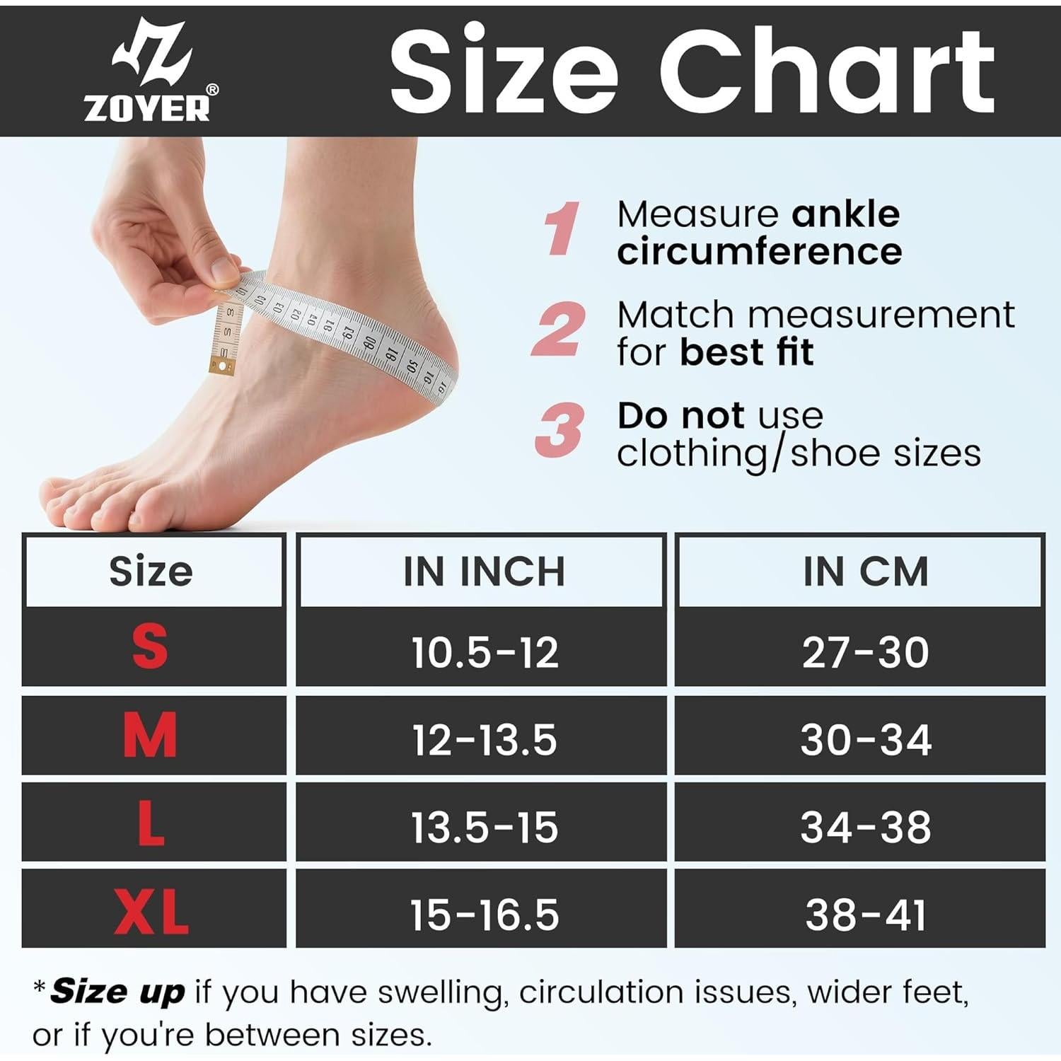 Mangas de Compresión para Tobillo ZOYER - 2 Unidades, Grande