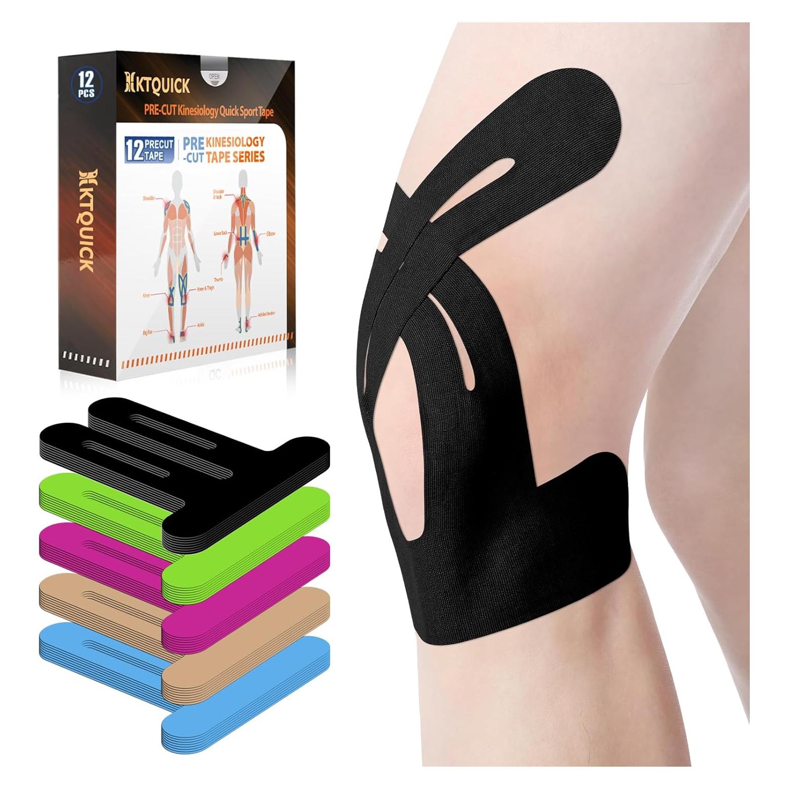 Cinta Kinesiológica PreCortada KTQUICK 12 PCS Negra