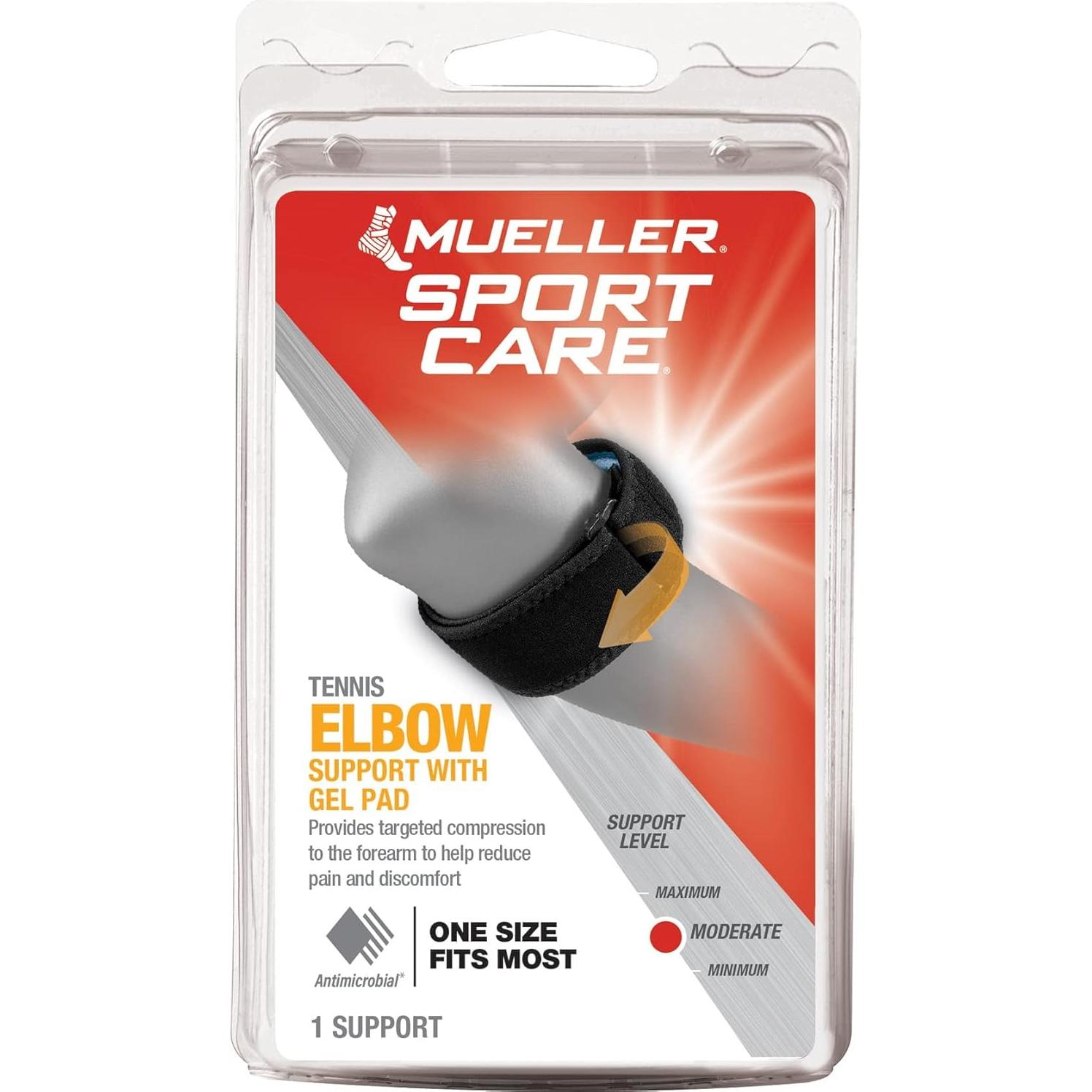 Soporte para codo de tenis Mueller con almohadilla de gel, negro
