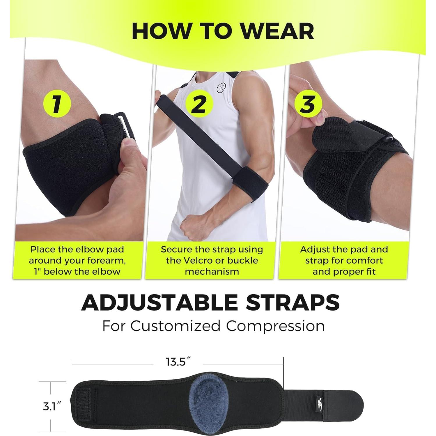 Faja para Codo HiRui con Almohadilla de Compresión - Negro, 2 Paquetes