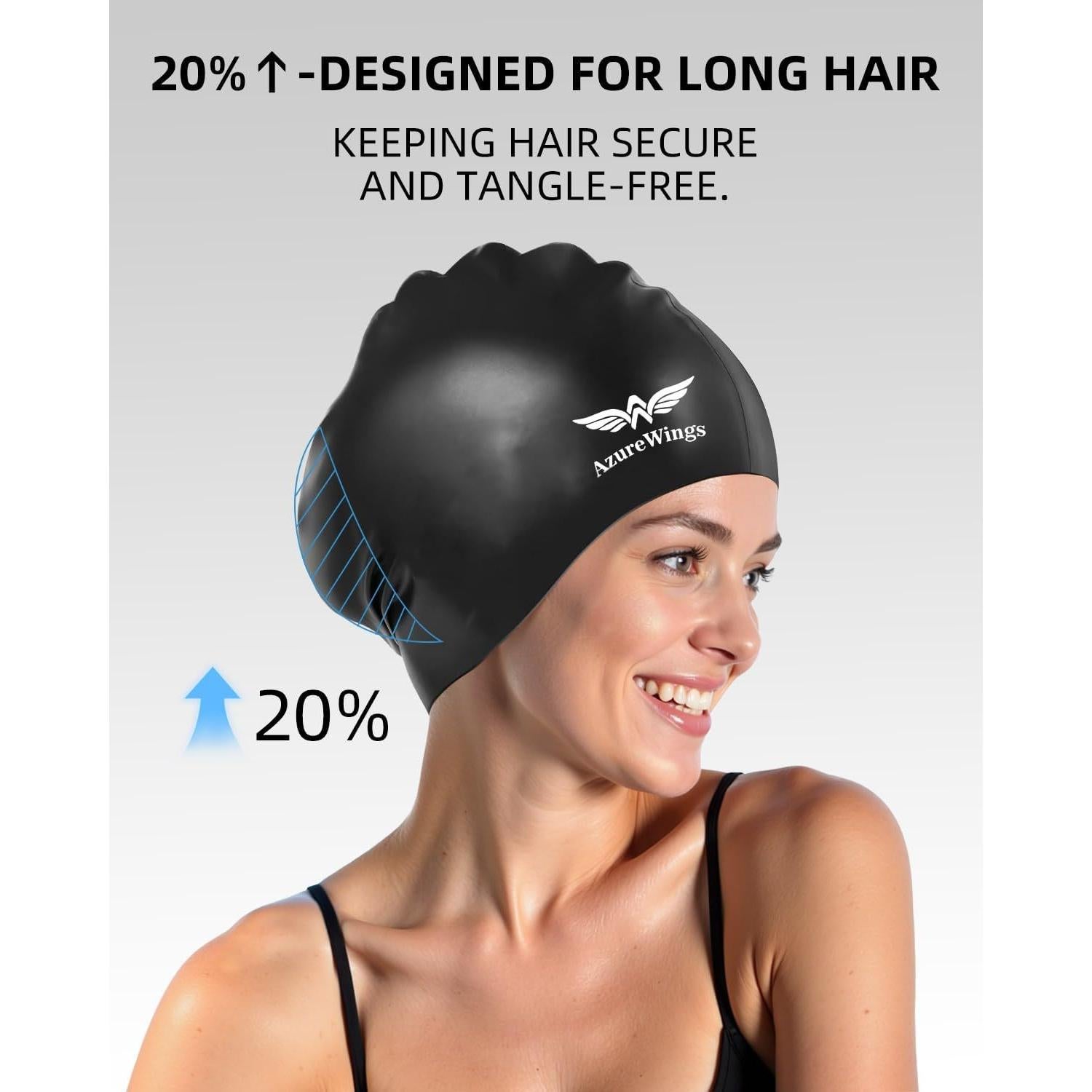 Gorro de Natación Grande AzureWings para Cabello Largo
