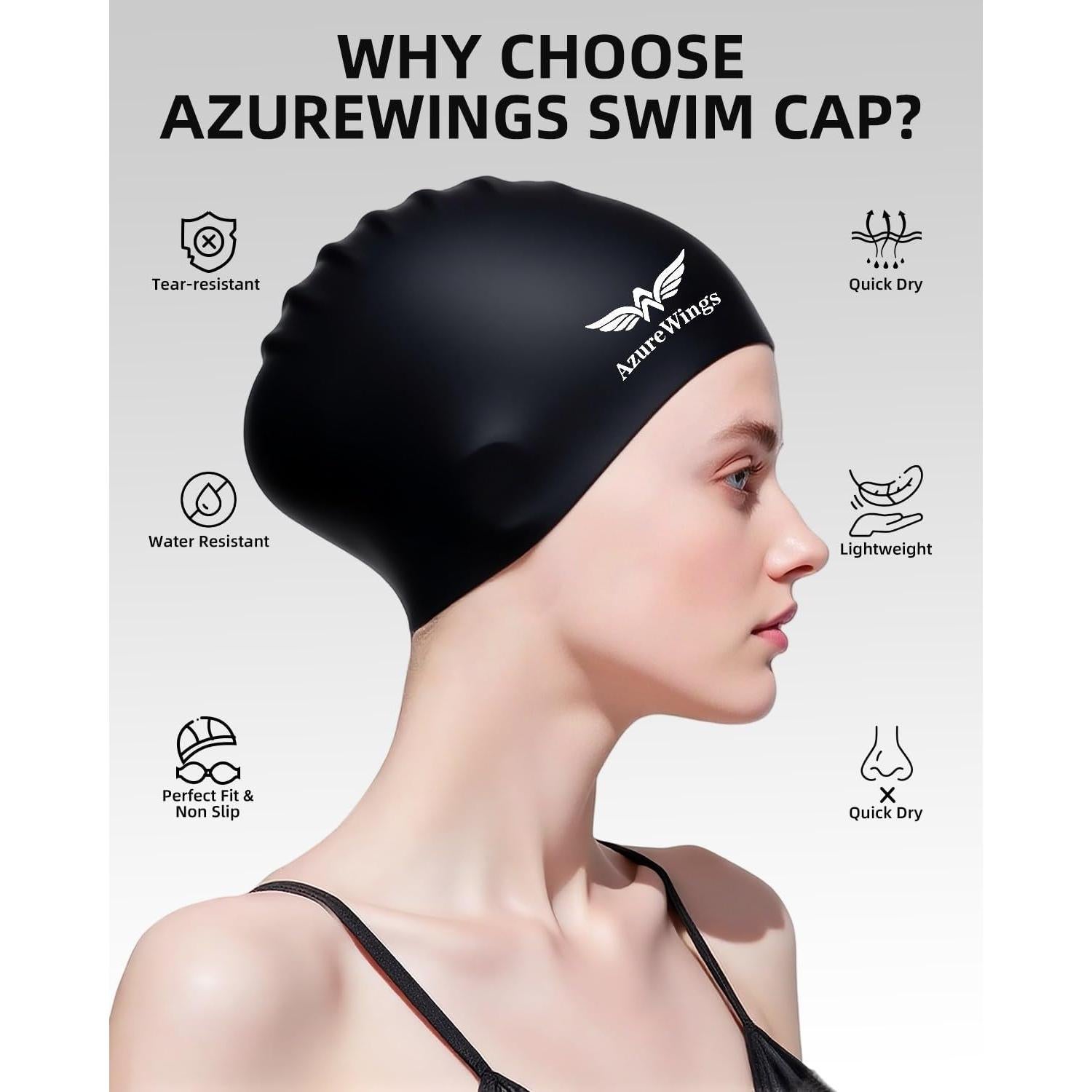 Gorro de Natación Grande AzureWings para Cabello Largo