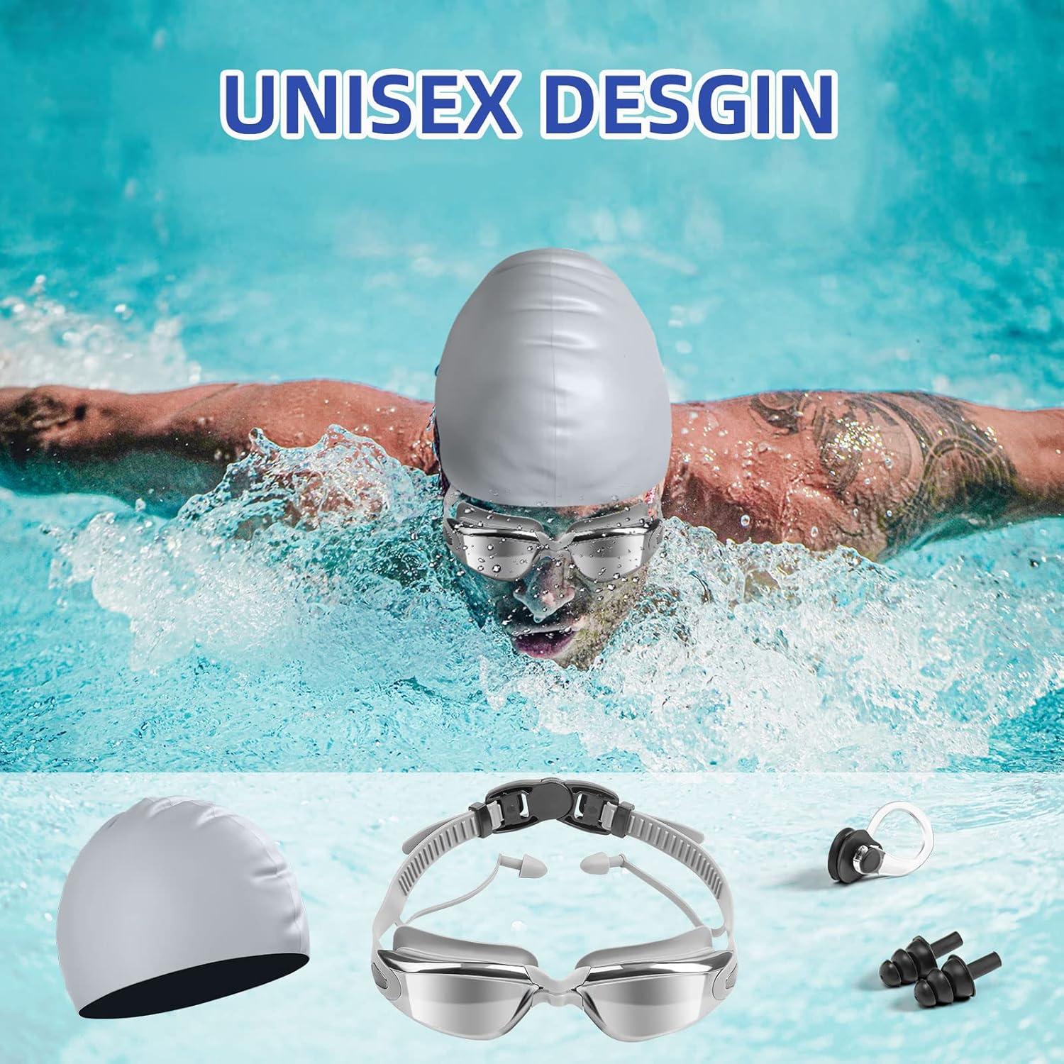 Conjunto Gafas de Natación y Gorra Silicona UV Antivaho Adulto