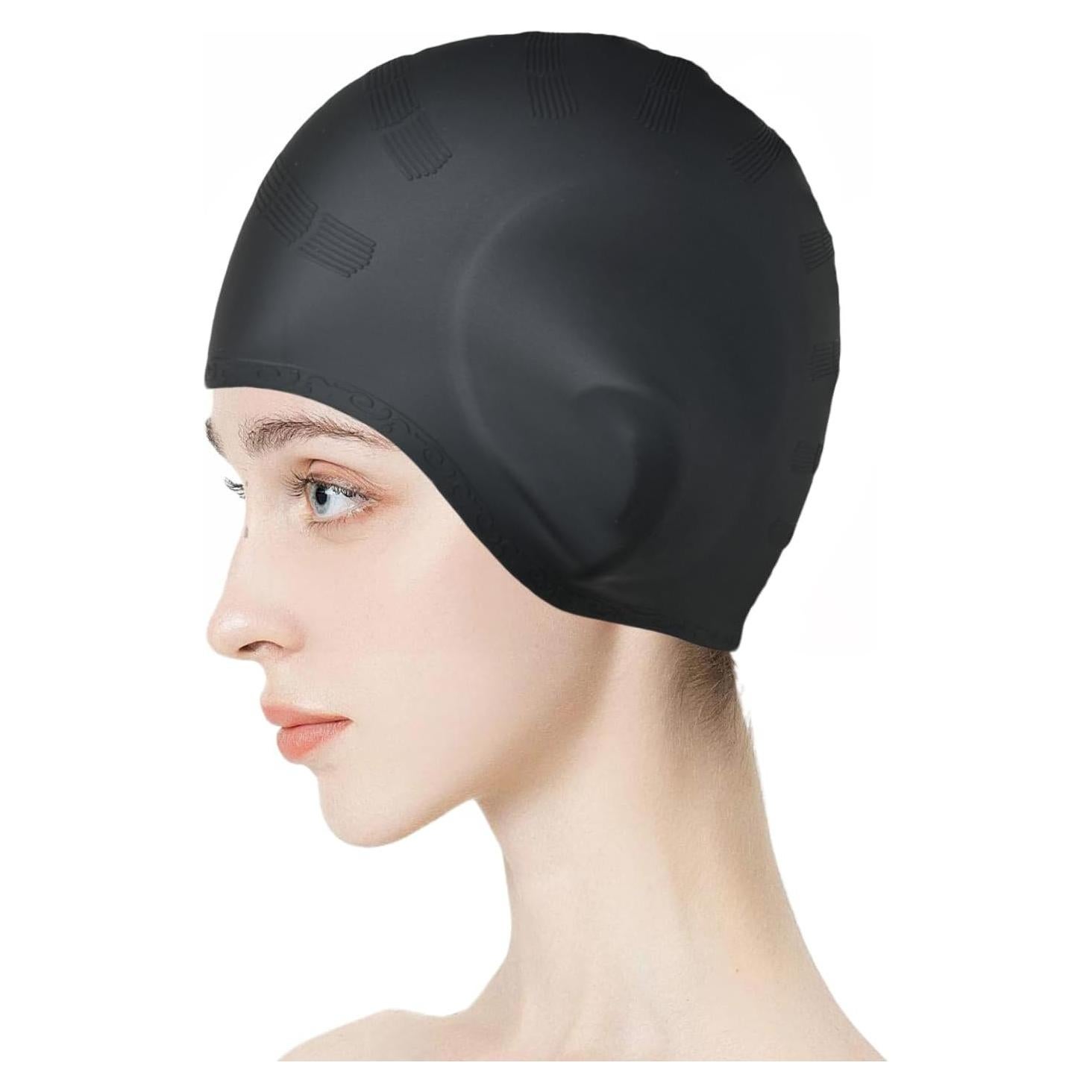 Gorro de Natación de Silicona Vanolu Unisex Negro para Cabello Largo