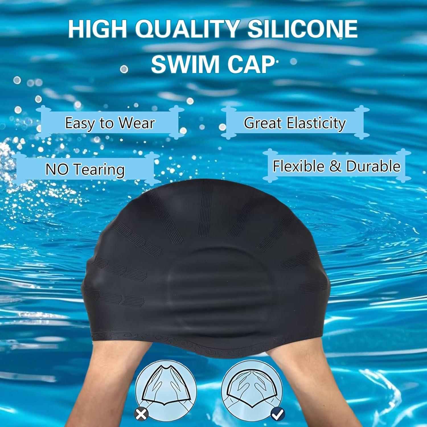 Gorro de Natación de Silicona Vanolu Unisex Negro para Cabello Largo