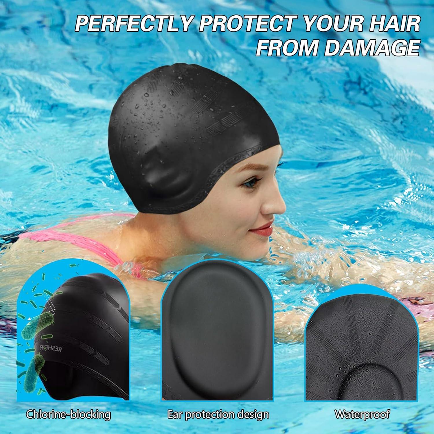 Gorro de Natación de Silicona Vanolu Unisex Negro para Cabello Largo