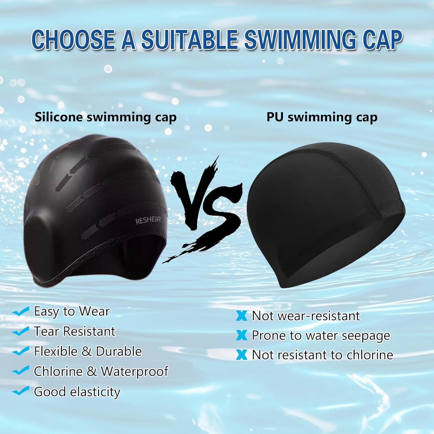 Gorro de Natación de Silicona Vanolu Unisex Negro para Cabello Largo