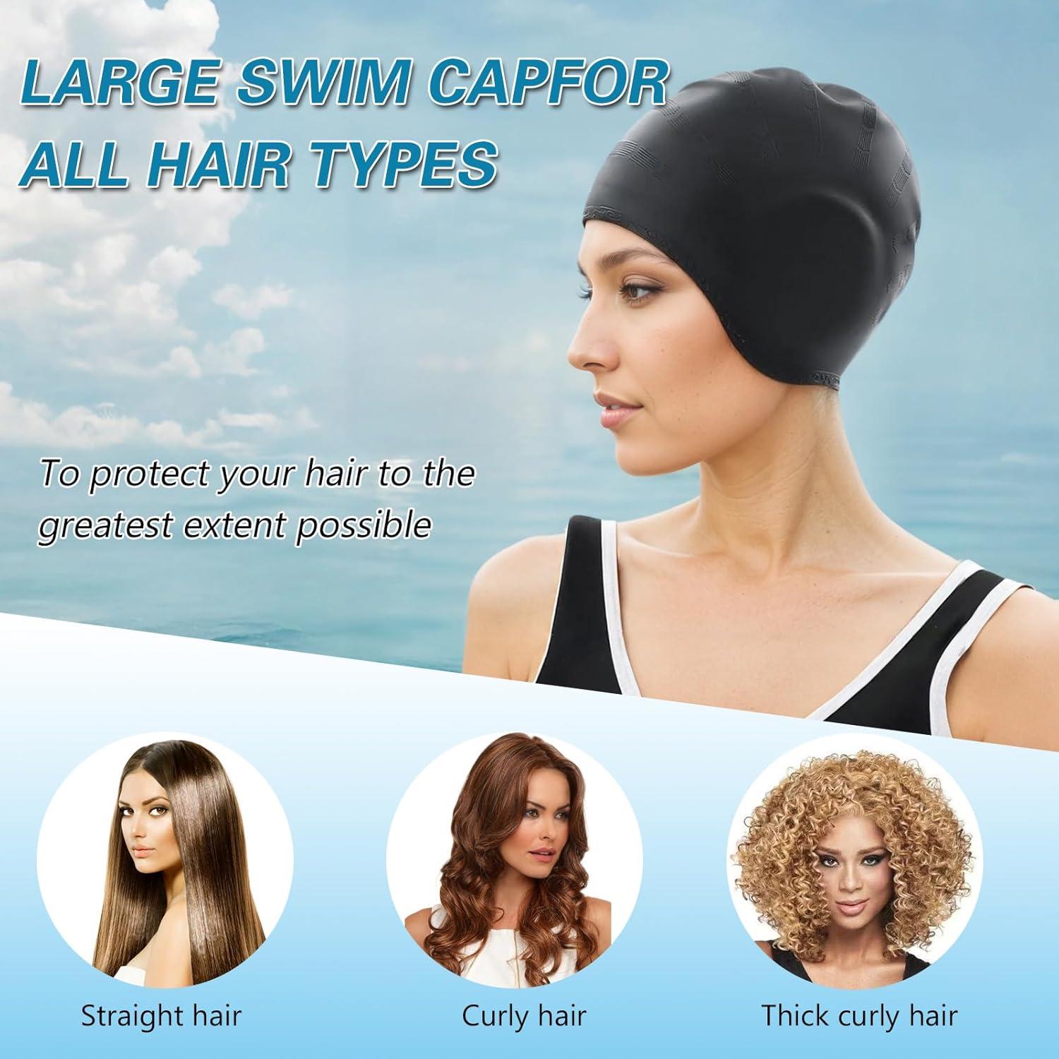 Gorro de Natación de Silicona Vanolu Unisex Negro para Cabello Largo