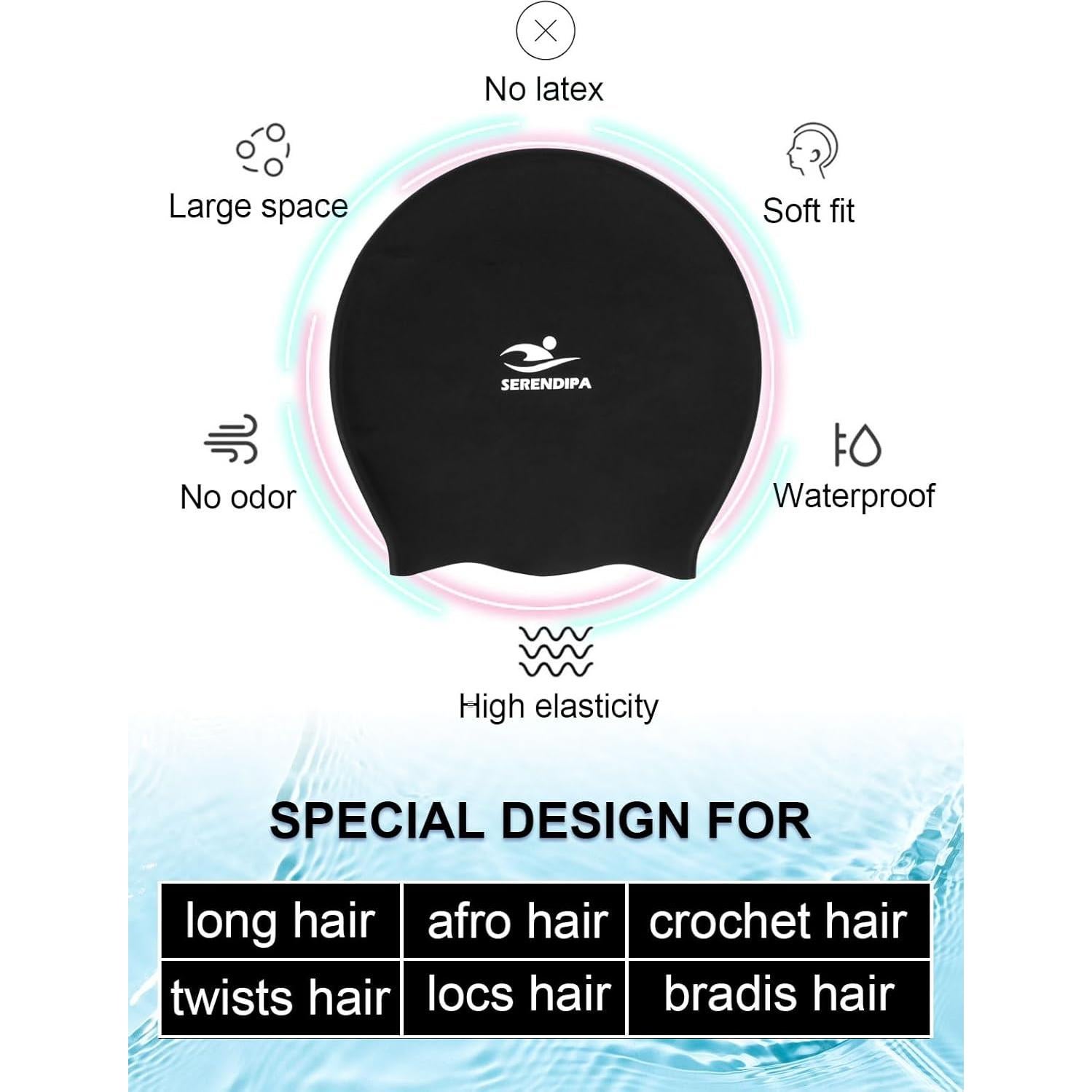 Gorro de Natación SERENDIPA de Silicona Grande para Cabello Largo