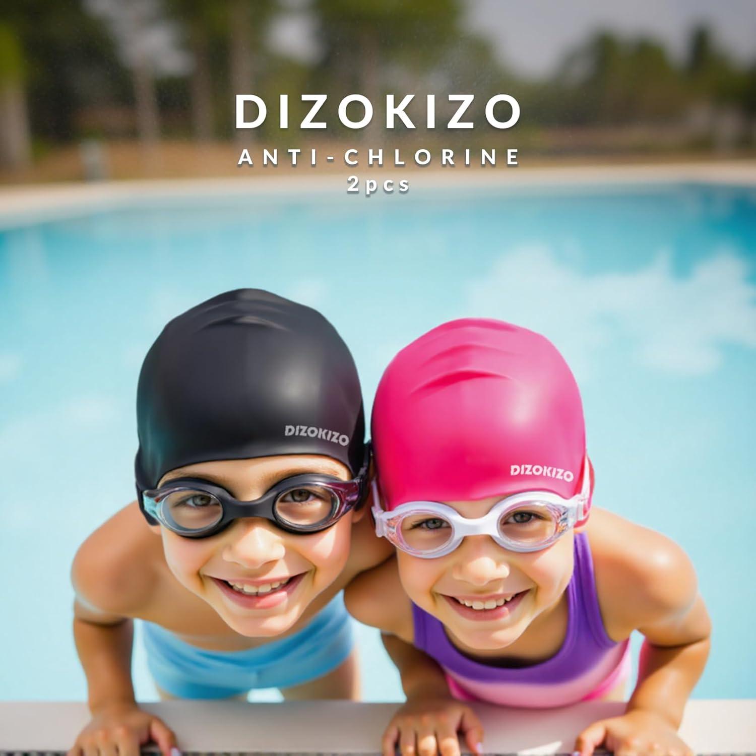 Gorro de Natación de Silicona Dizokizo para Niños 2 Pcs