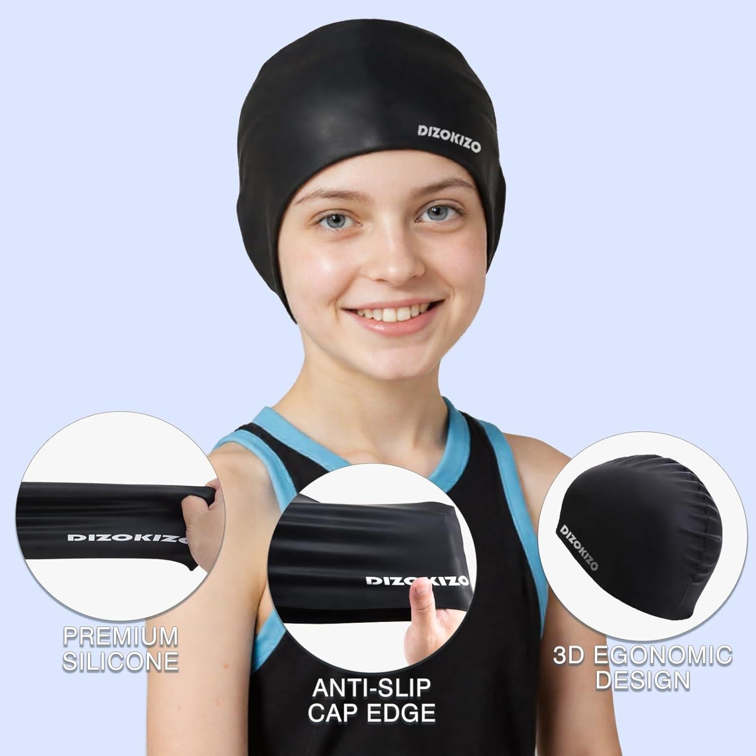 Gorro de Natación de Silicona Dizokizo para Niños 2 Pcs