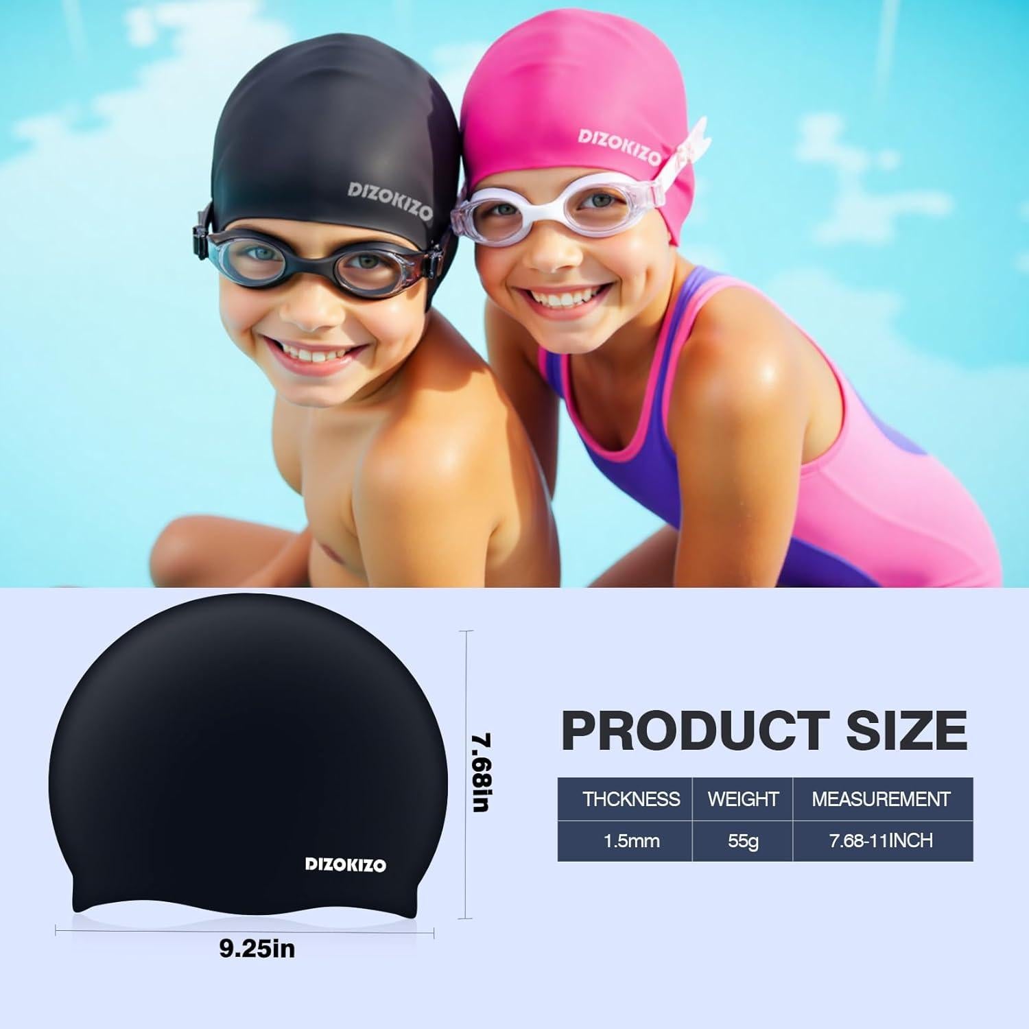 Gorro de Natación de Silicona Dizokizo para Niños 2 Pcs