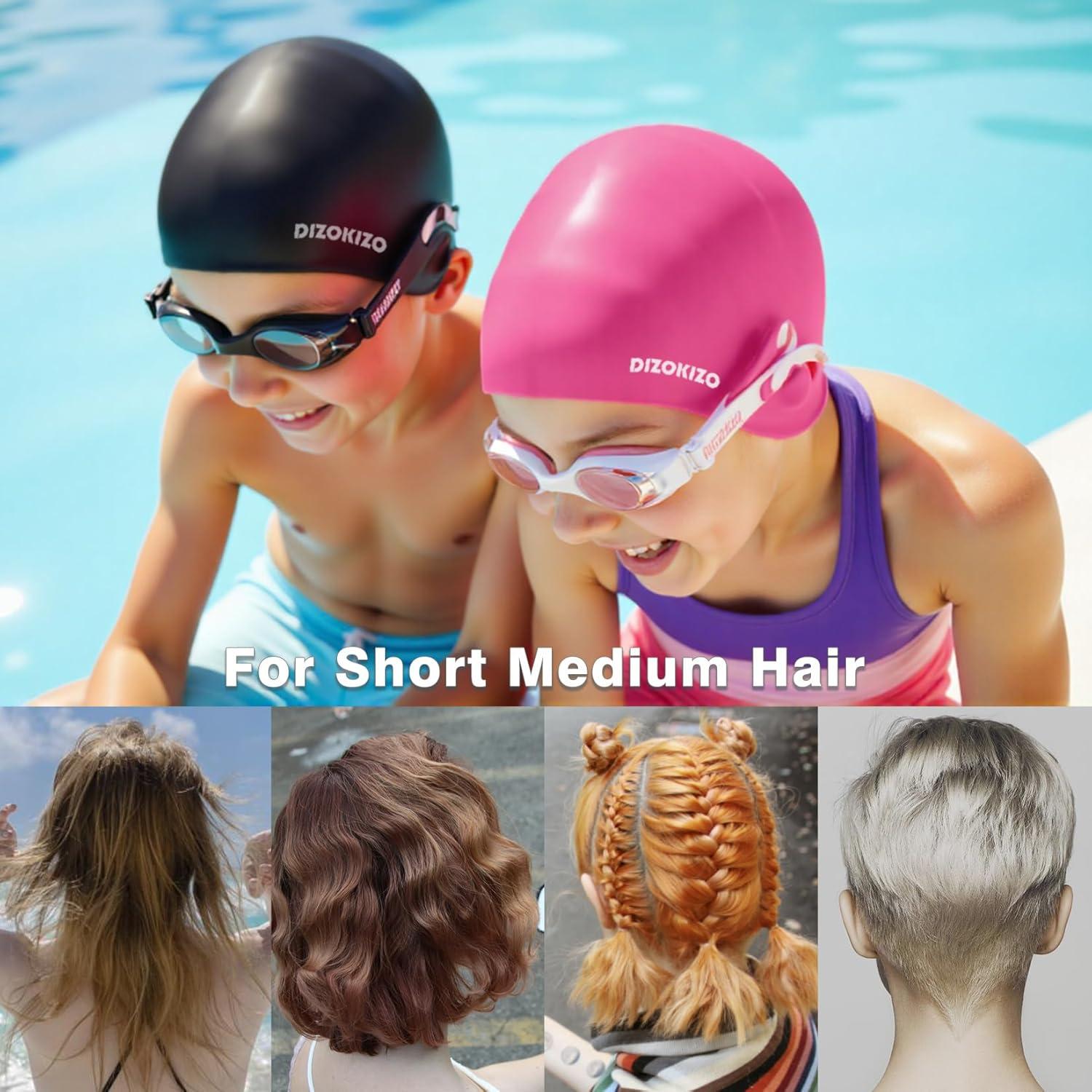 Gorro de Natación de Silicona Dizokizo para Niños 2 Pcs