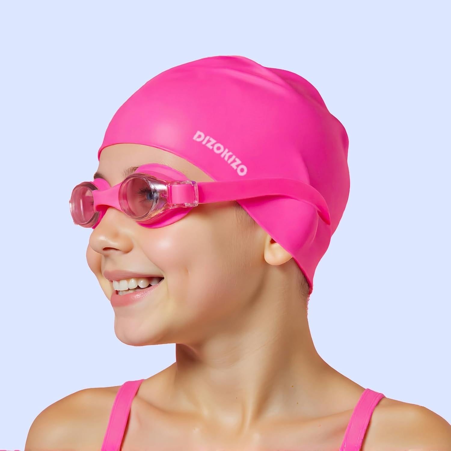 Gorro de Natación de Silicona Dizokizo para Niños 2 Pcs