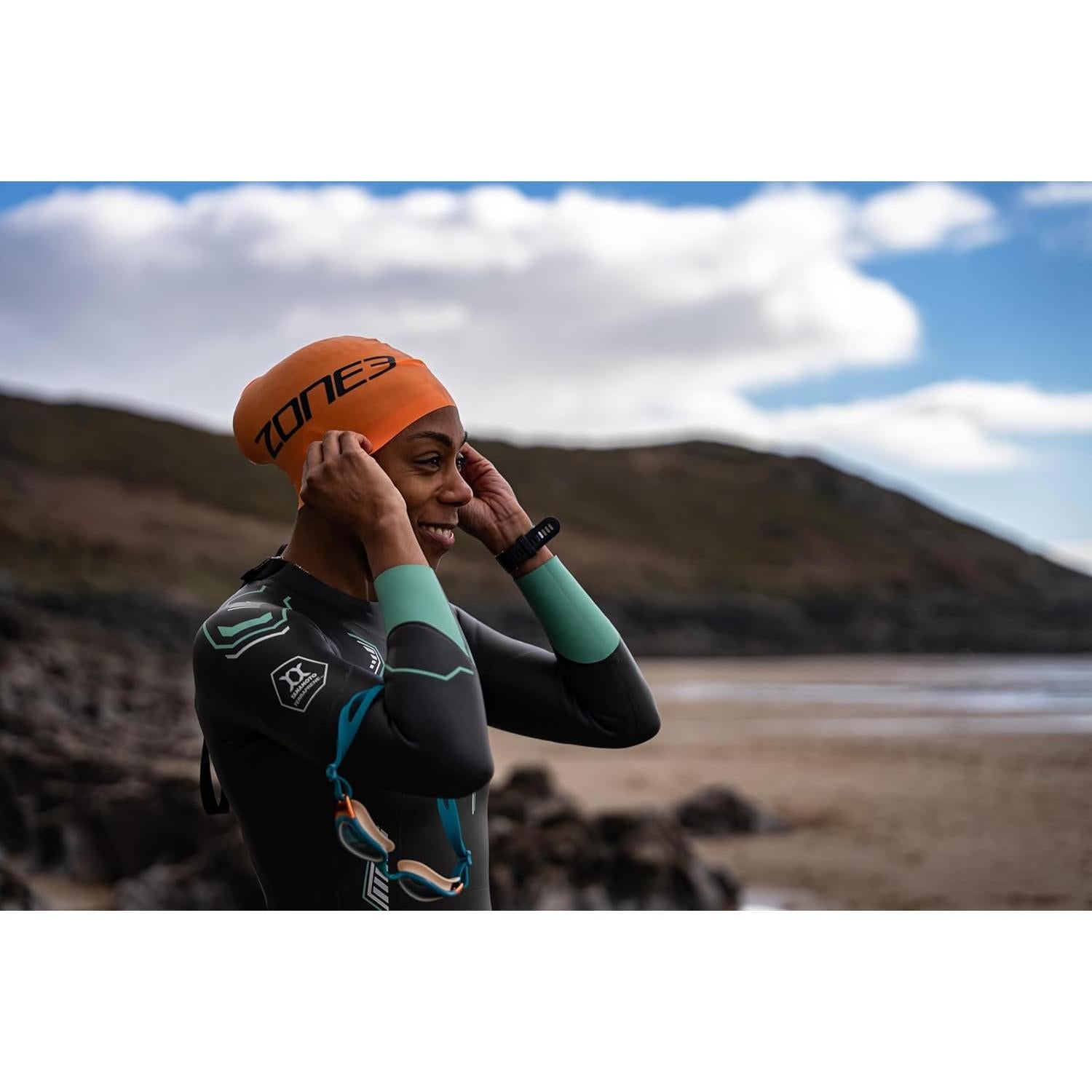 Gorro de natación ZONE3 de silicona unisex naranja 48g