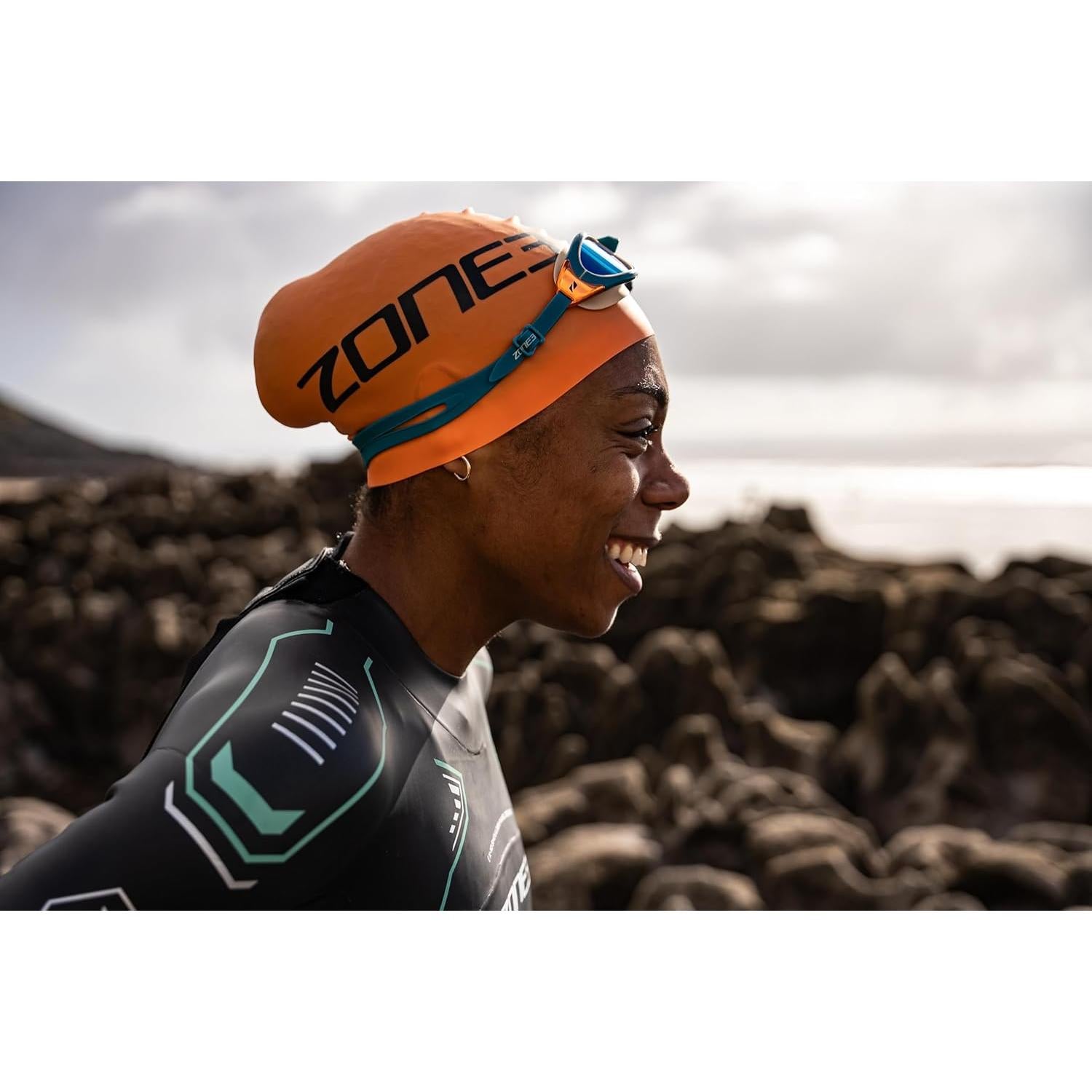 Gorro de natación ZONE3 de silicona unisex naranja 48g