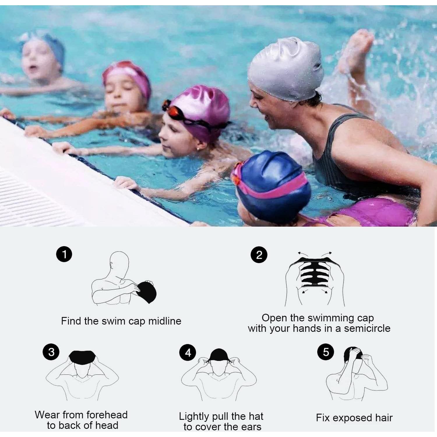 Gorro de natación para niños Doovid negro de silicona