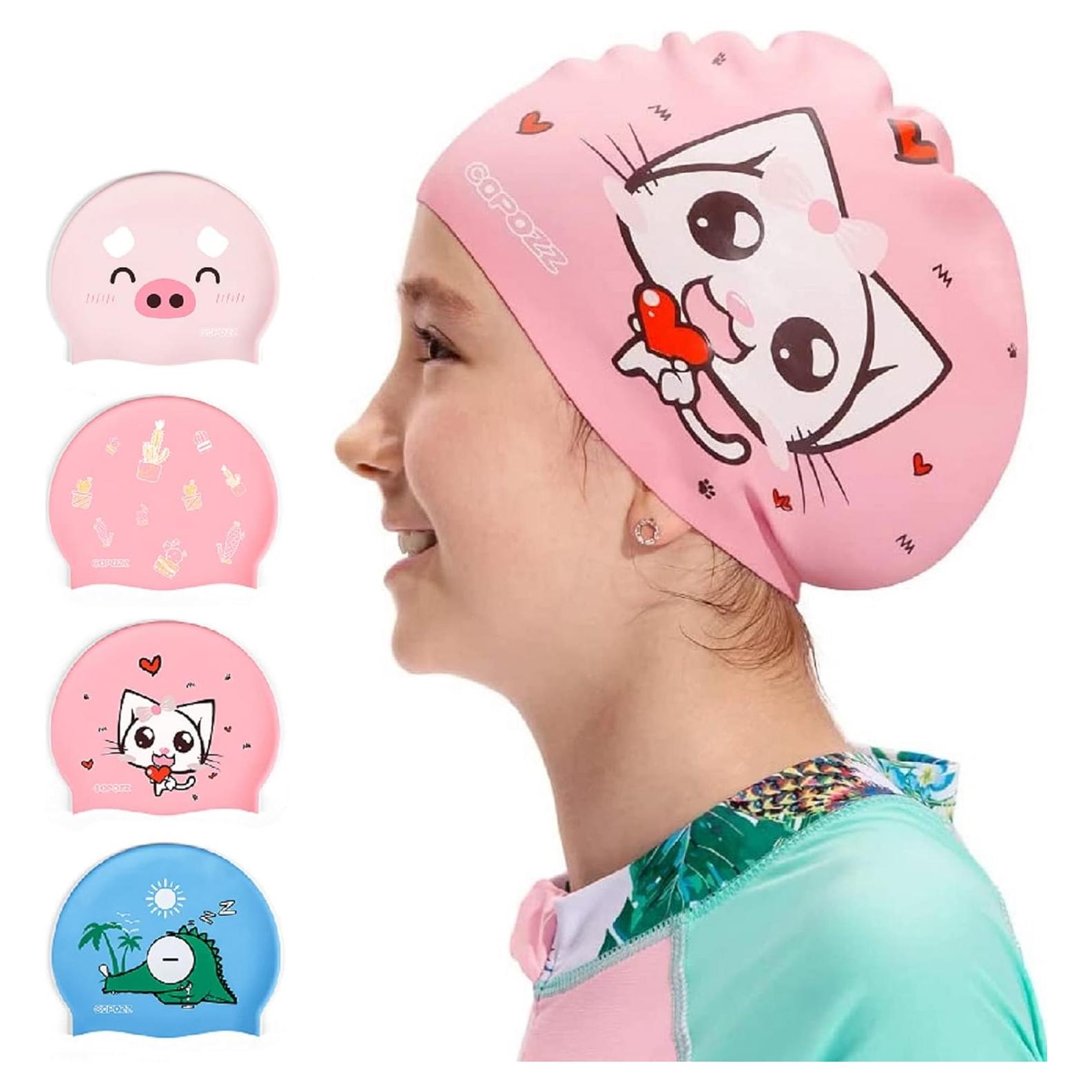 Gorra de Natación COPOZZ Silicona Gatito Rosa 5-12 años