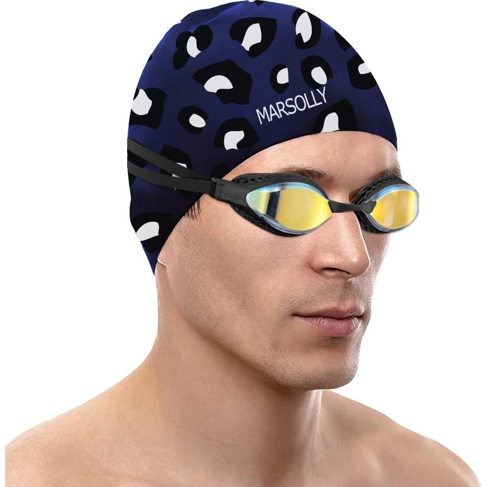 Gorro de natación Marsolly para mujeres, silicona grande leopardo
