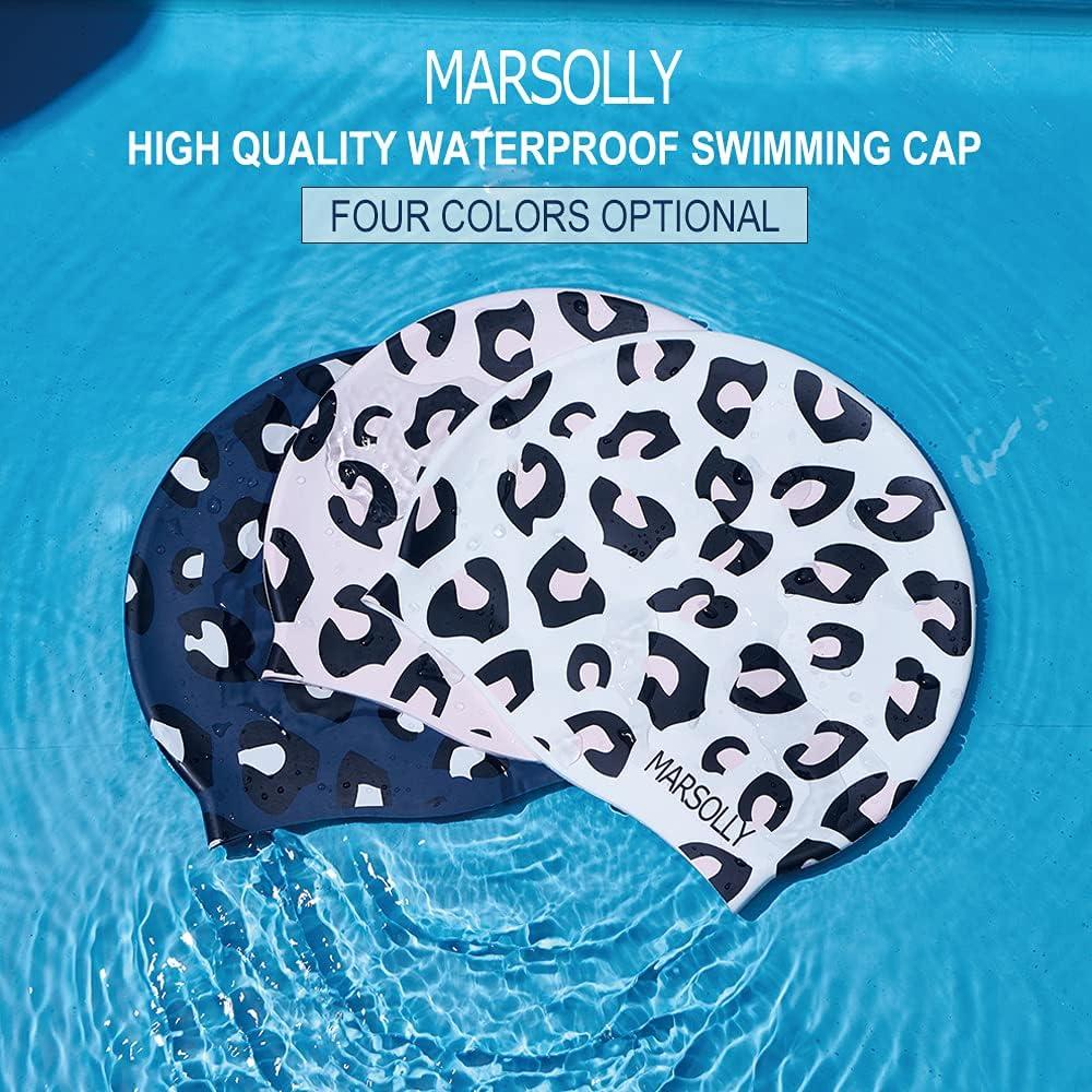 Gorro de natación Marsolly para mujeres, silicona grande leopardo