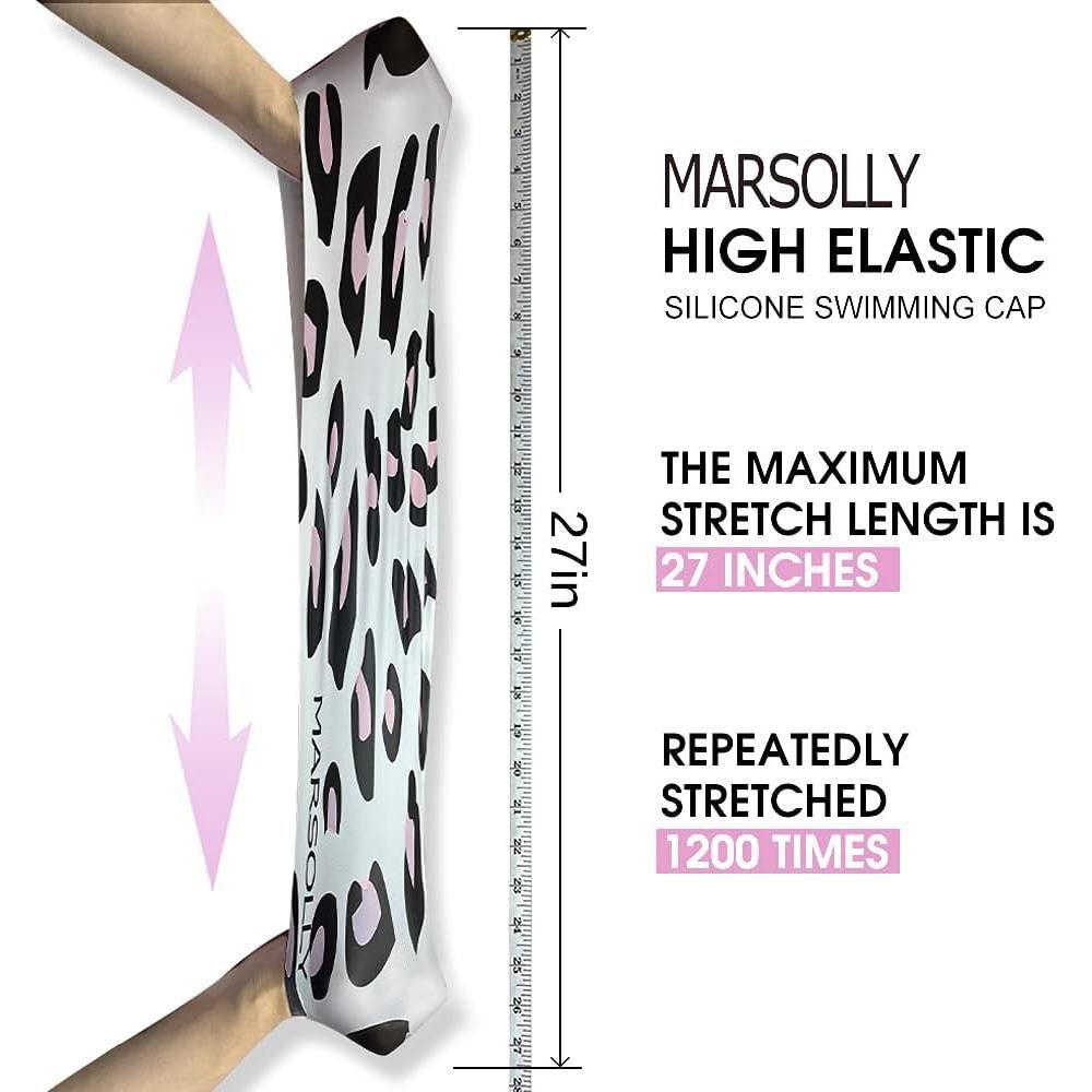 Gorro de natación Marsolly para mujeres, silicona grande leopardo