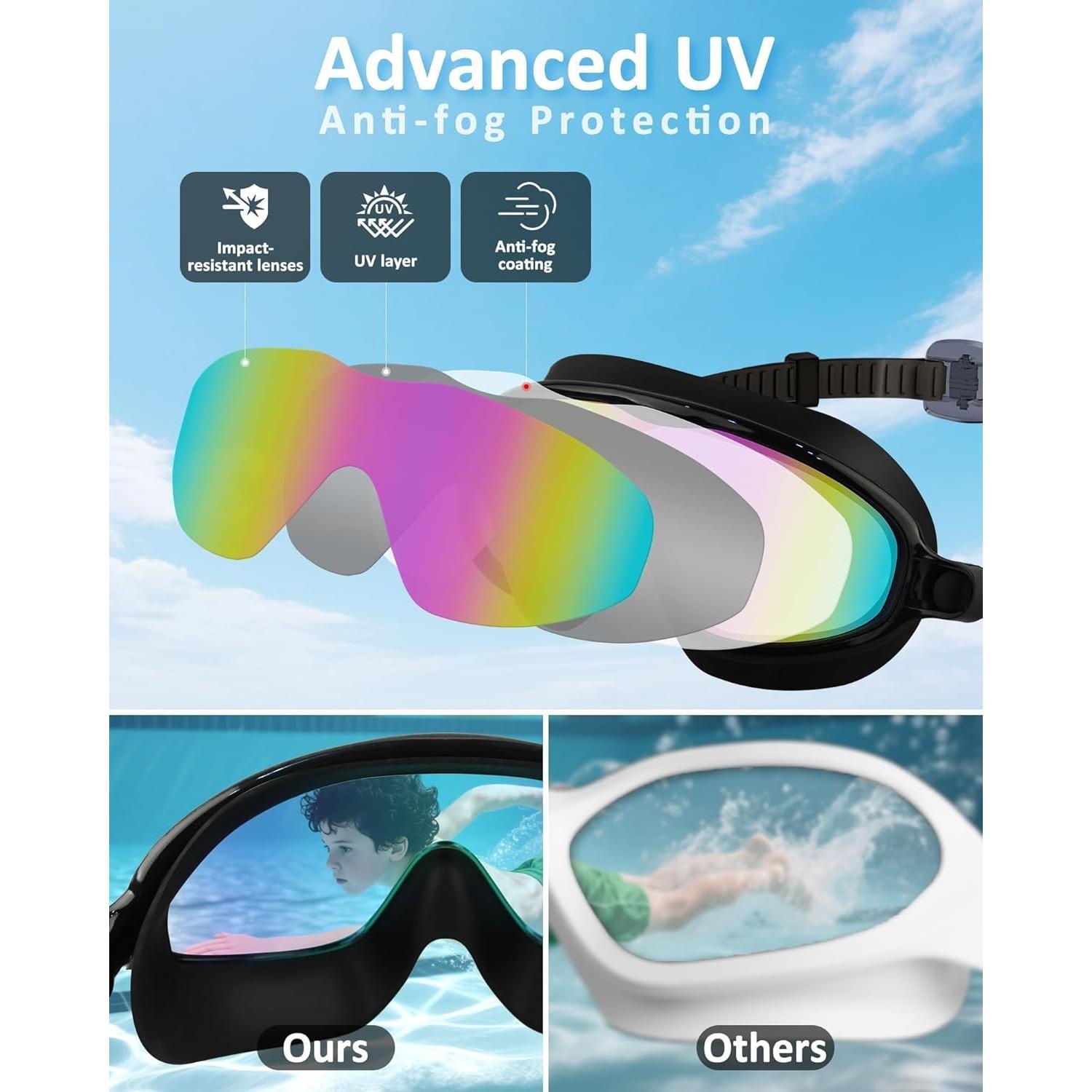 Gafas de natación para niños UV y antiempañante con gorro