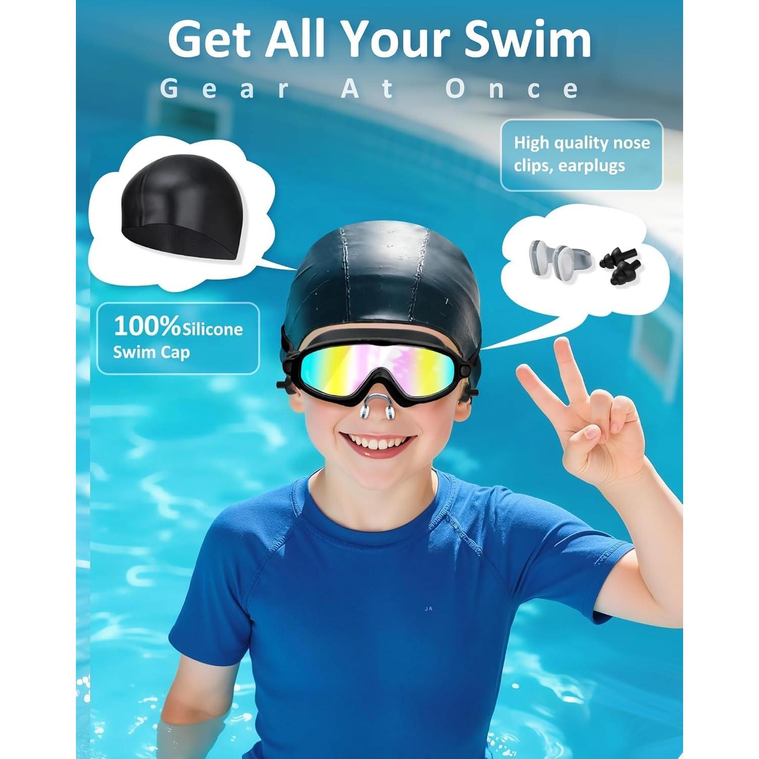 Gafas de natación para niños UV y antiempañante con gorro
