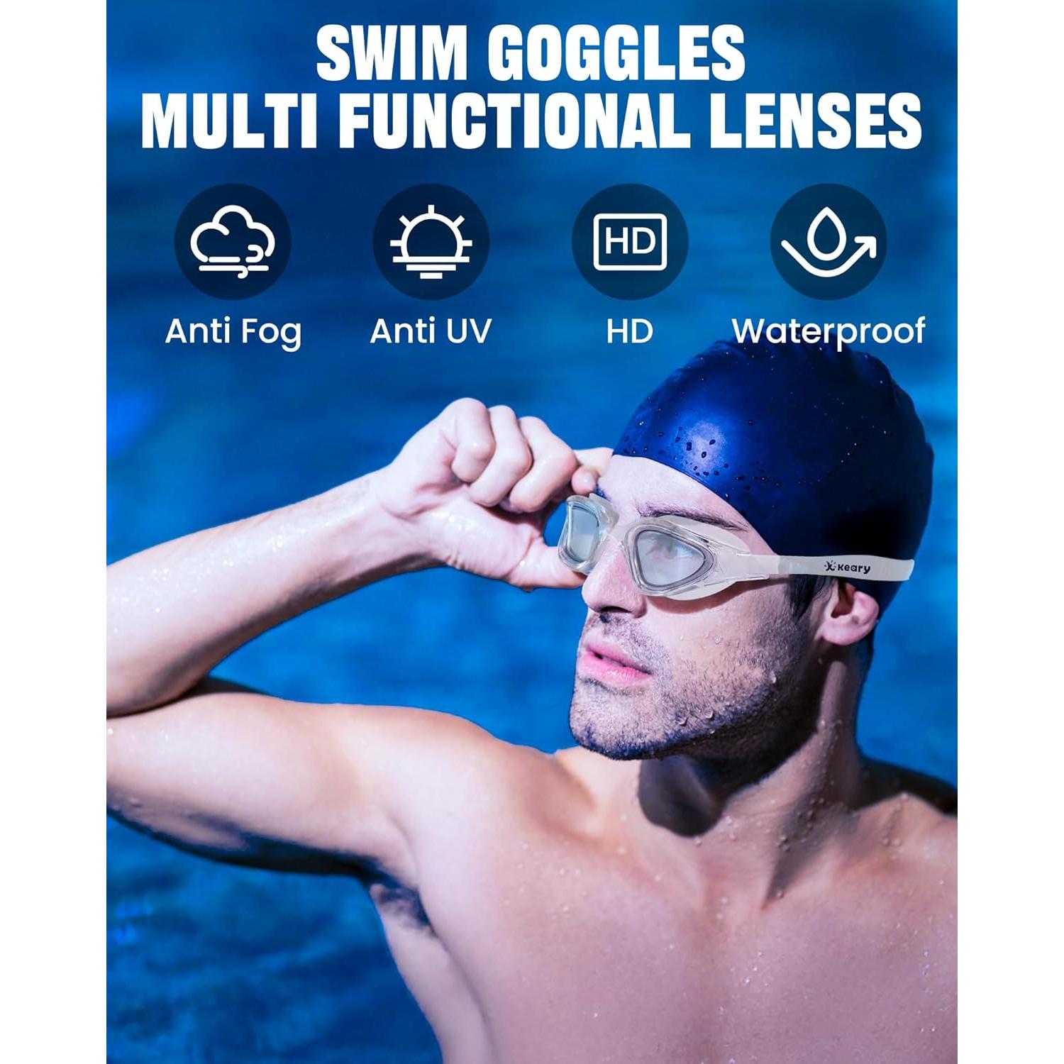 Gafas de natación Keary para adultos, protección UV y anti-vaho