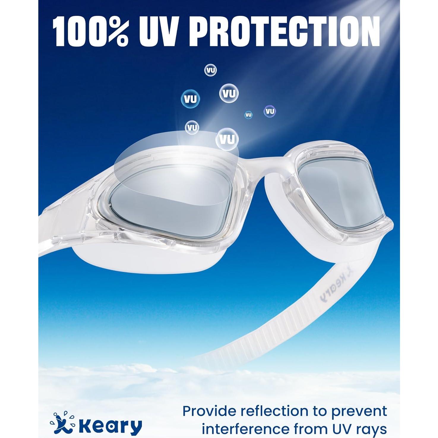 Gafas de natación Keary para adultos, protección UV y anti-vaho