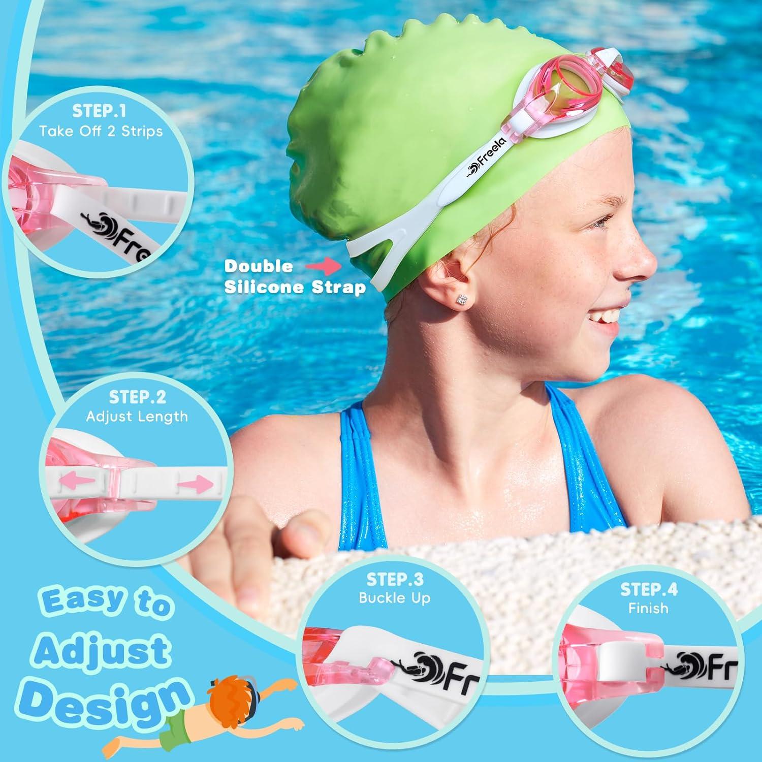 Gafas de Natación Freela Kids Rojo y Negro, Anti UV y Antiempañante