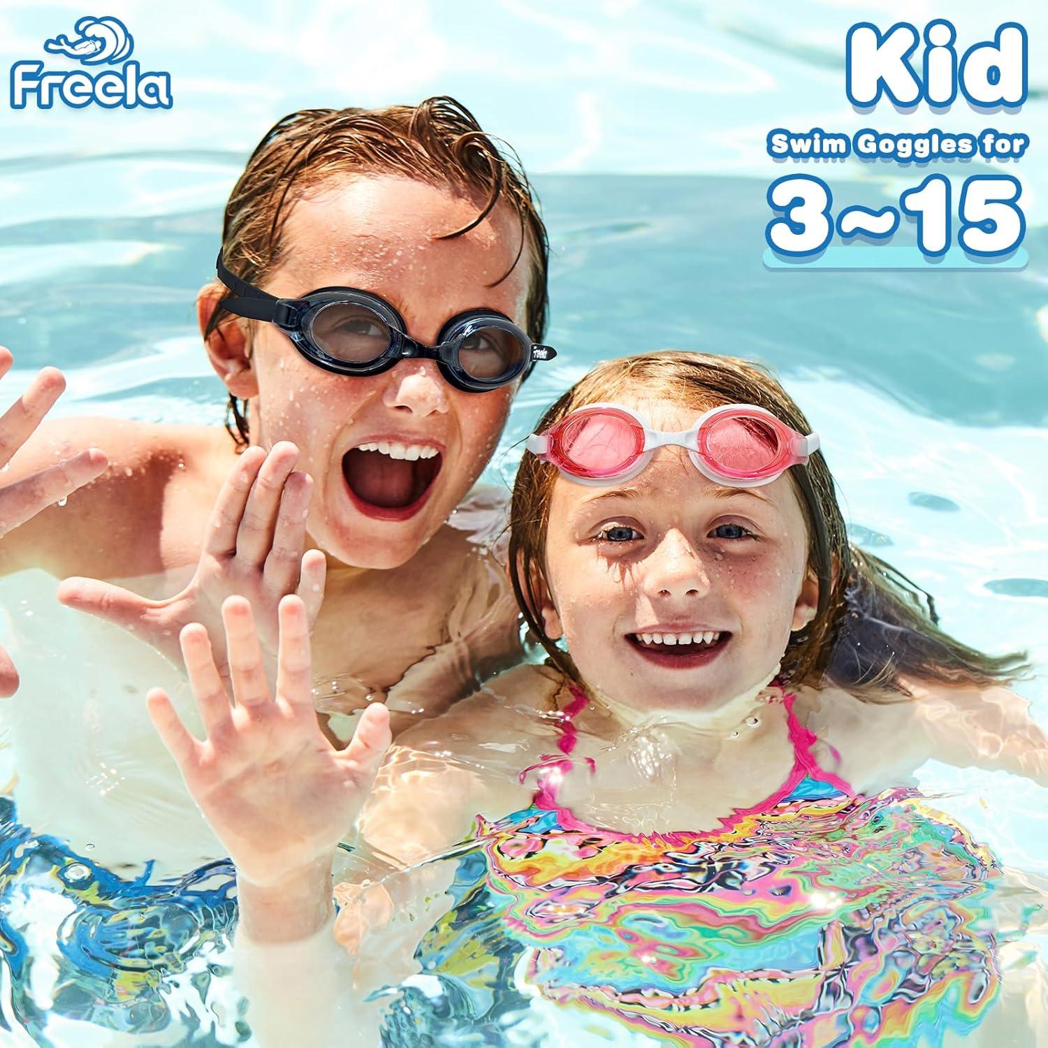 Gafas de Natación Freela Kids Rojo y Negro, Anti UV y Antiempañante