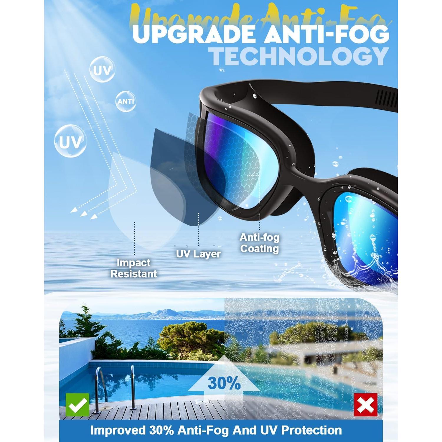 Gafas de Natación Antiempañantes UV400 para Adultos - Negro y Azul