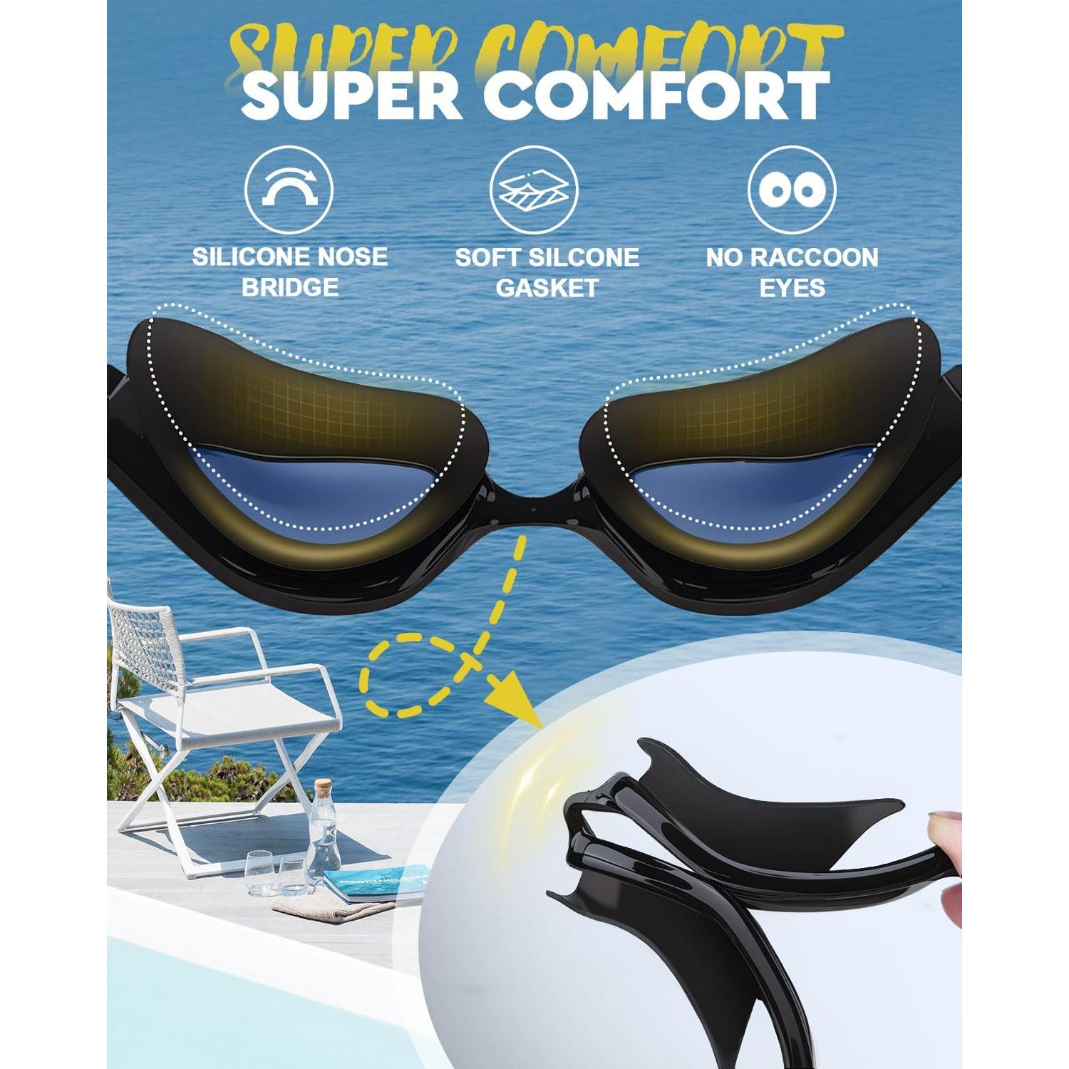 Gafas de Natación Antiempañantes UV400 para Adultos - Negro y Azul