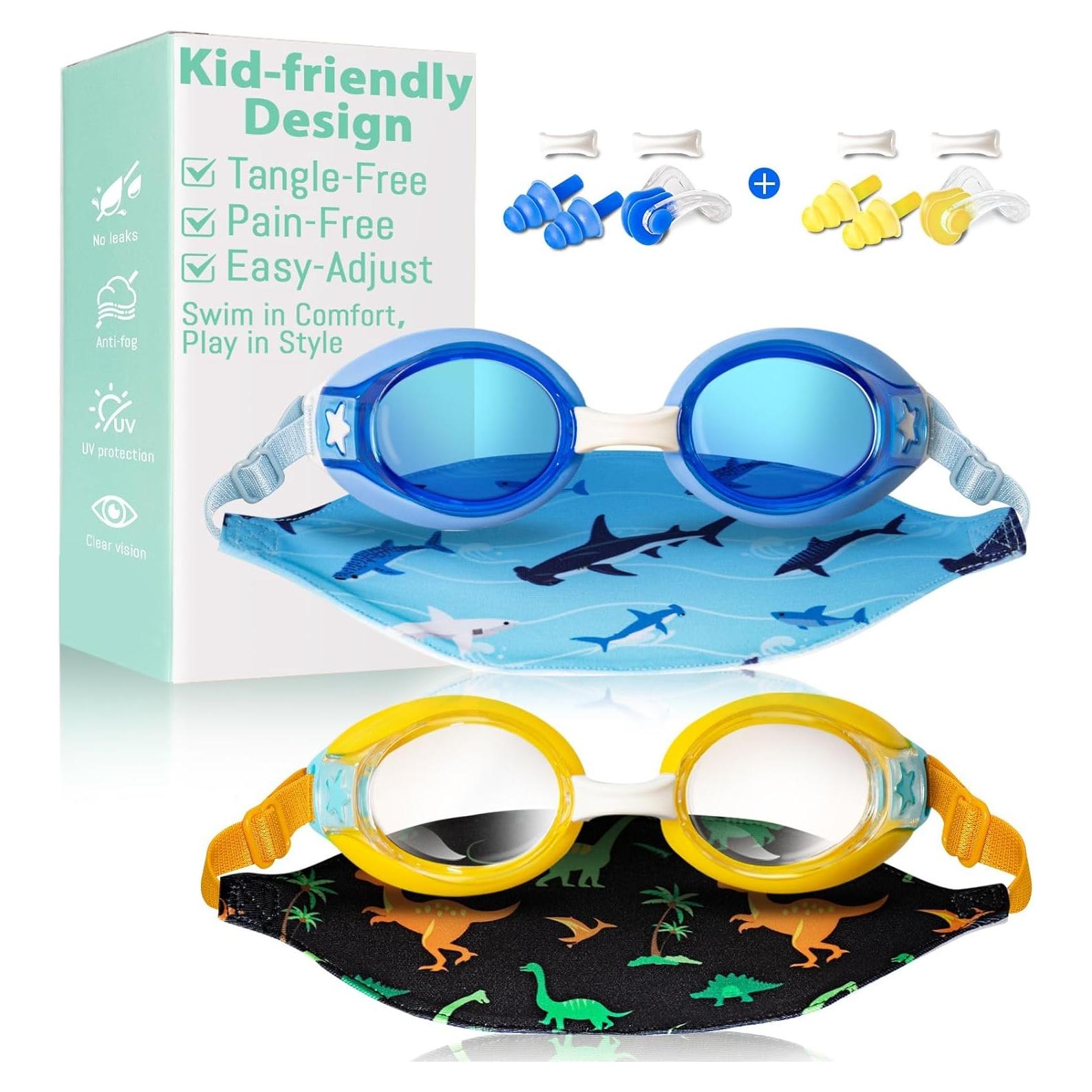 Gafas de natación Pixel Panda para niños 3-14 años, 2 Pack